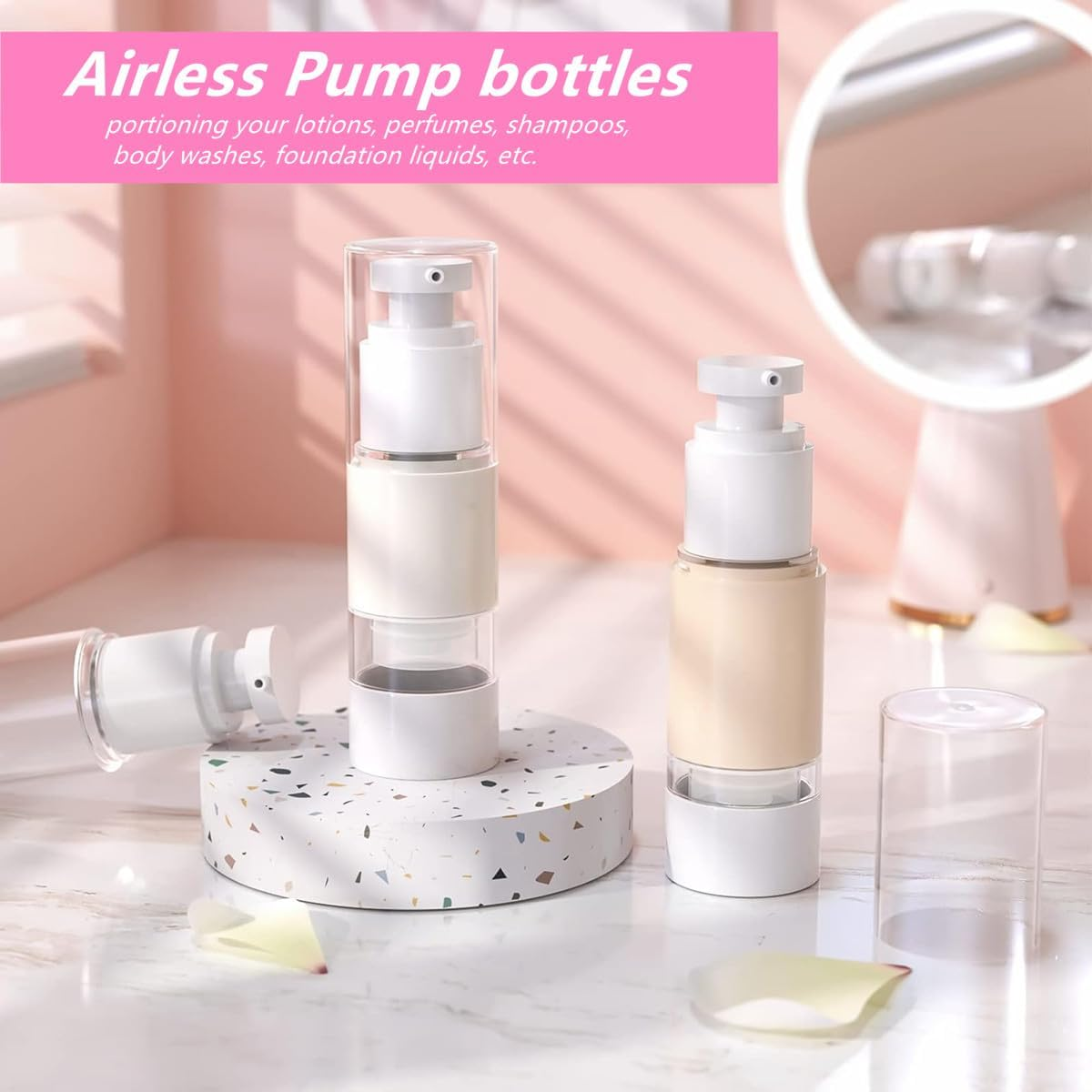 1.7 Oz 50Ml Empty Airless Pump Bottles,Lotion Shampoo Cosmetics Travel Bottles,Dispenser Refillable Containers,For Business Trips and Travels (Pack of 6,Clear)