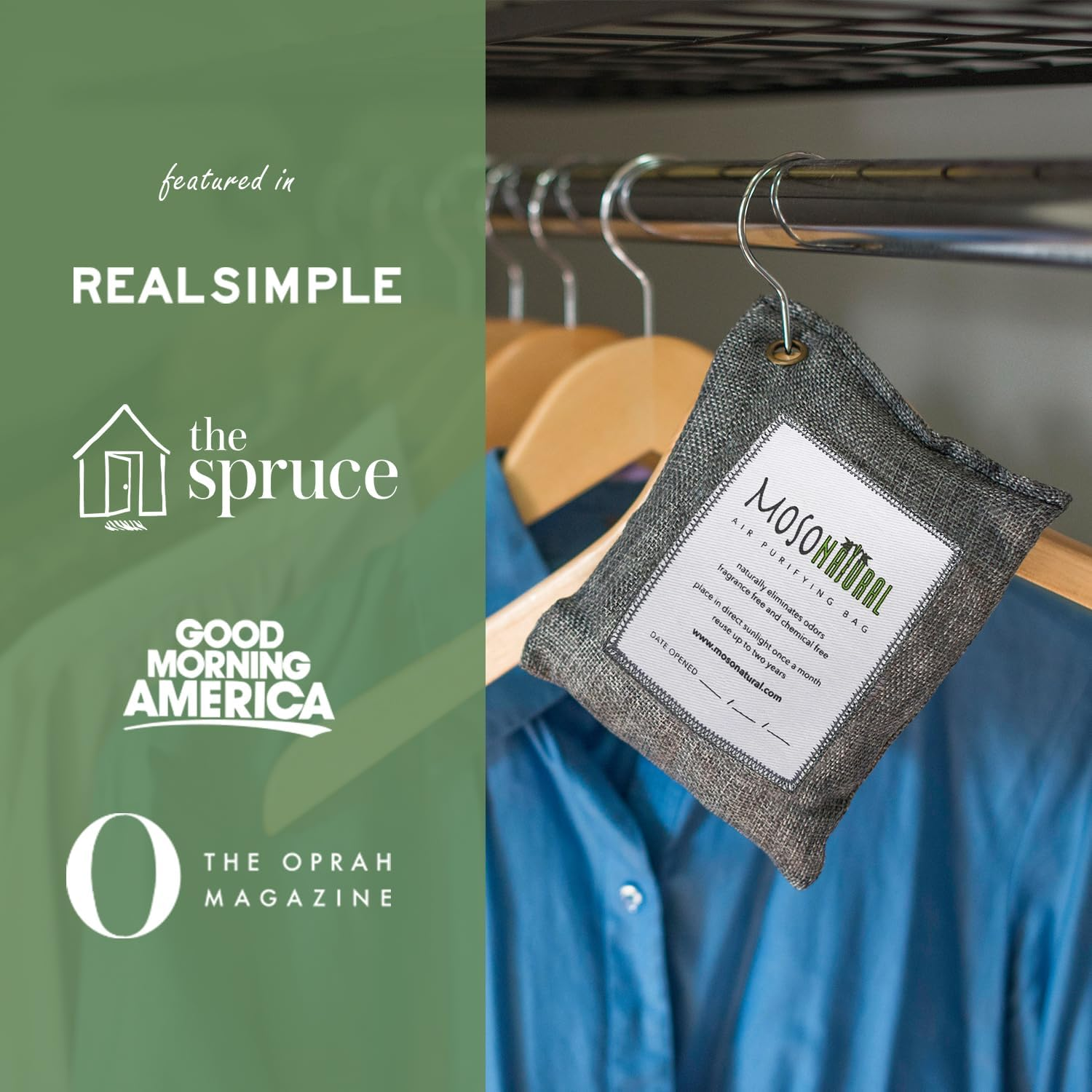 MOSO NATURAL: the Original Air Purifying Bag. for Cars, Closets, Bathrooms, Pet Areas. an Unscented, Chemical-Free Odor Eliminator. 200G 4 Pack (Charcoal)