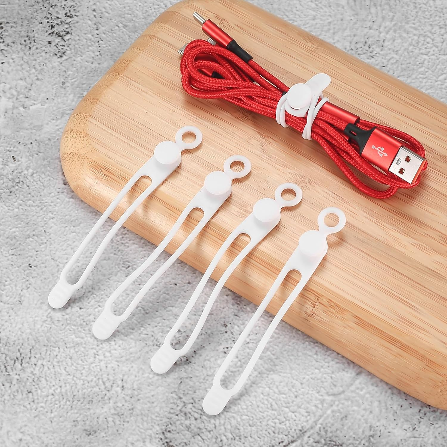 25 Pcs Silicone Cable Ties, Reusable Cable Straps Wire Organizer, Cable Management Cord Organizer for Fastening Earphone Phone Charger Home Office Desk Kitchen Appliances Cable Cords Wires image number 2