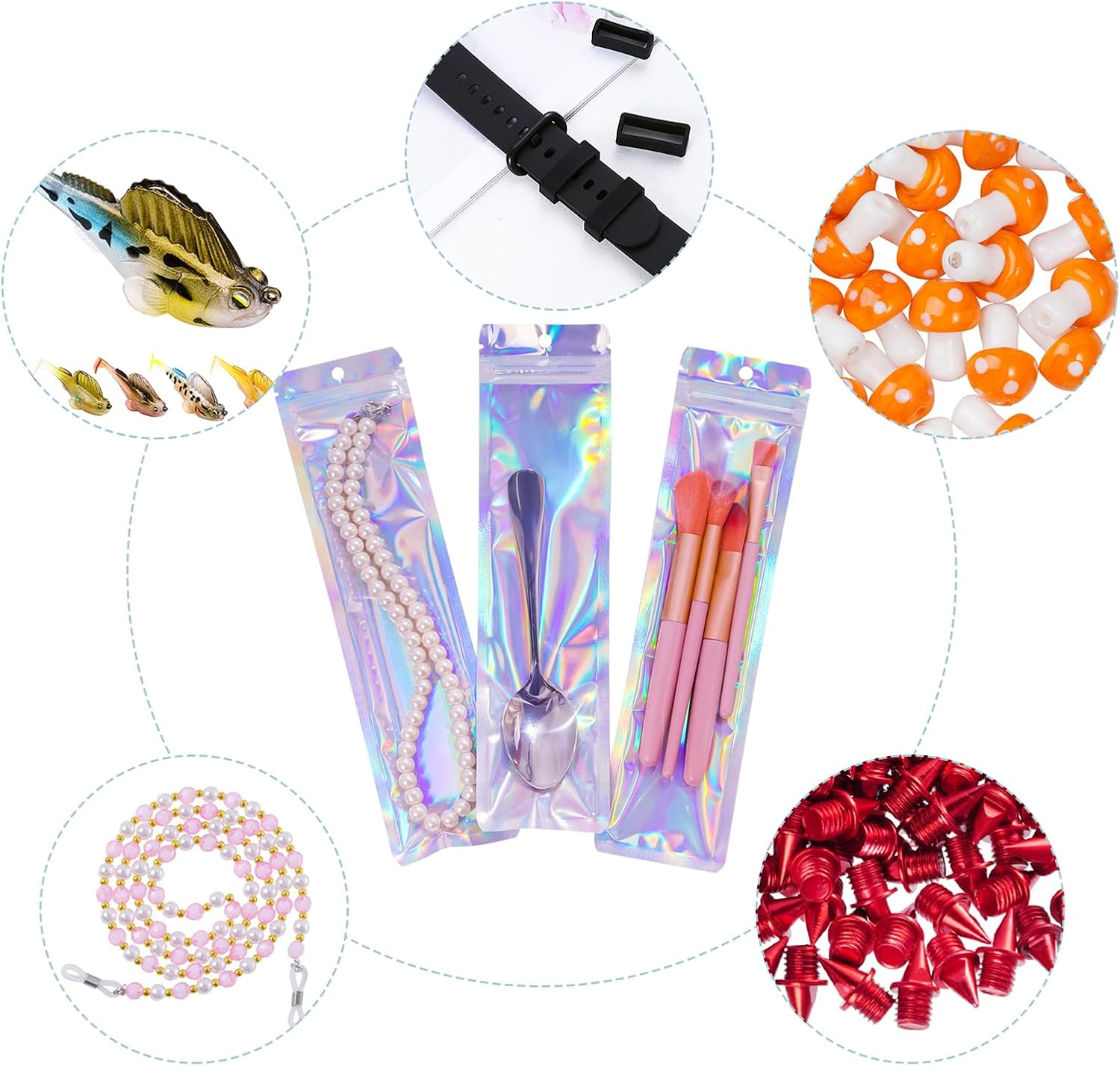 100 Pcs Pen Packaging Bags for Small Business Resealable Foil Pouch Bag for Pens Holographic Packaging Pouch Bag Ziplock Smell Proof Storage Bags (2.4X9 Inch) image number 1