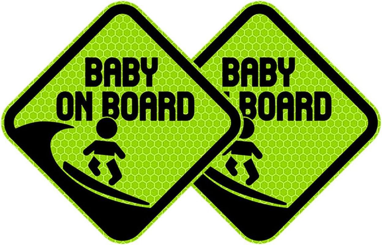Vesvory Baby on Board Surf Sticker for Cars, Reflective PVC Car Decals with Suction Cups Double-Side Baby on Board Sign Reflective Baby Safety Warning Car Decal,4.72X4.72 In(Reflective Yellow)