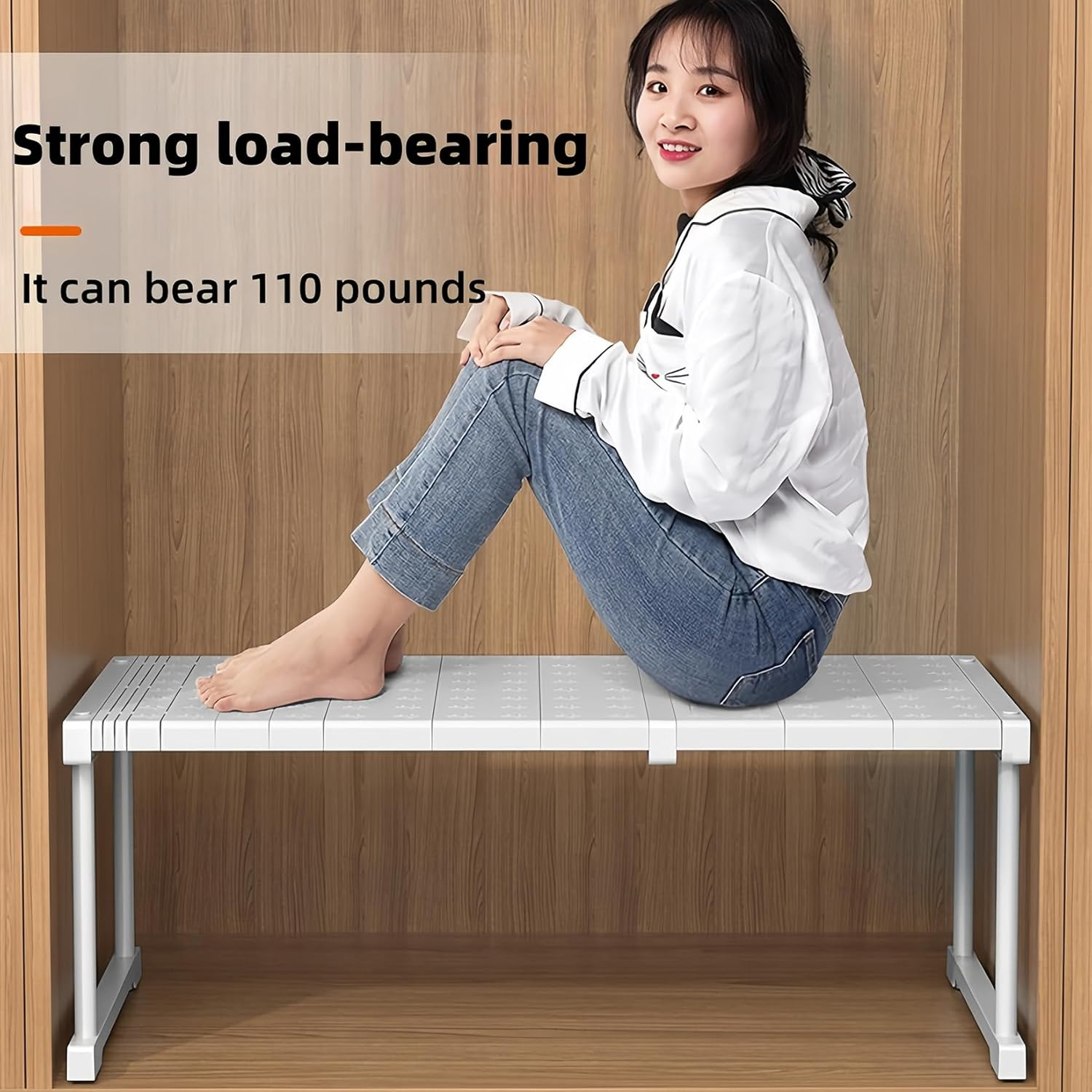 Ssumght Stackable Closet Shelf Expandable Clothes Storage Rack Pantry Cabinet Organizer Wardrobe Divider Separator Stand Shoe Racks for Bathroom, Kitchen (3 Pcs,((67-88) X 42 X 32Cm) image number 3