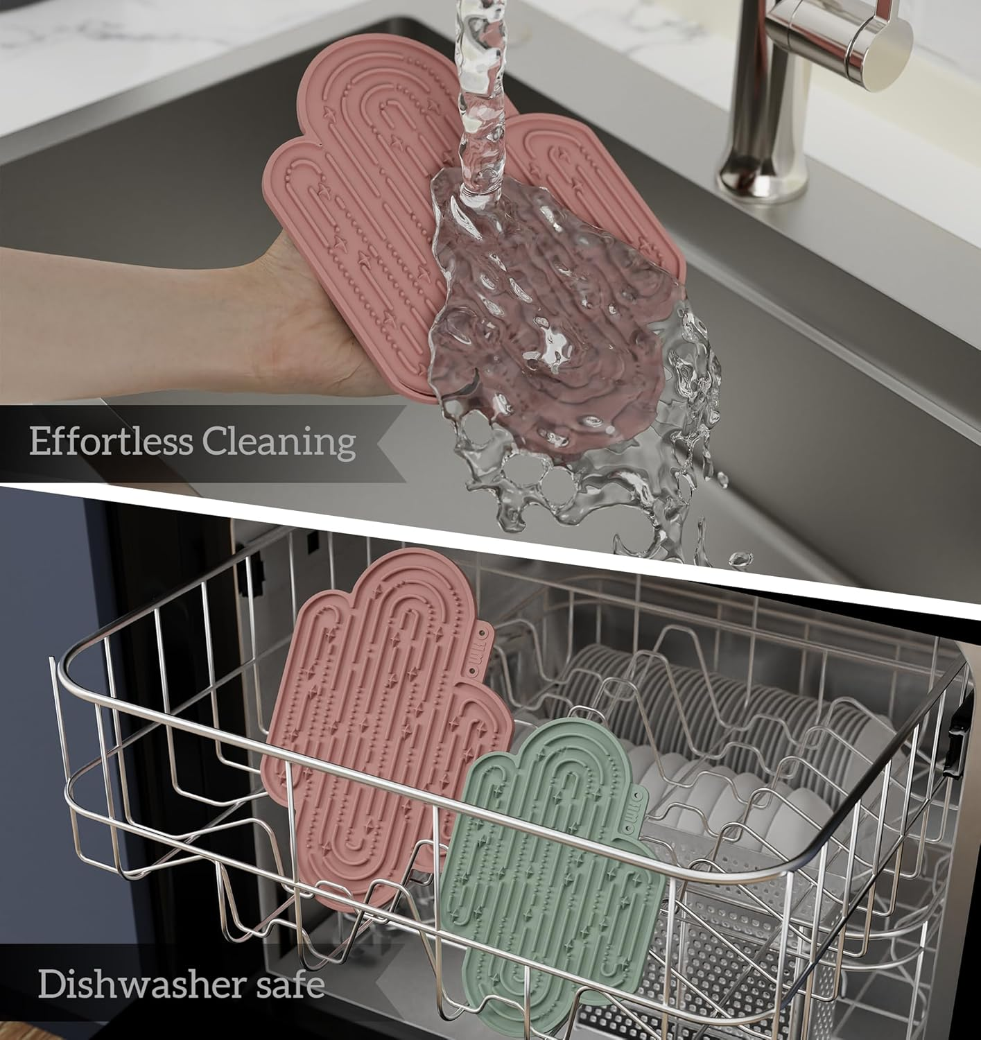 OHMO Licky Mats for Dogs and Cats 2 Pcs Cactus Silicone Lick Mats with Suction Cups for Pet Anxiety Relief, Dog Slow Feeding(Dark Blue&Light Blue) image number 3