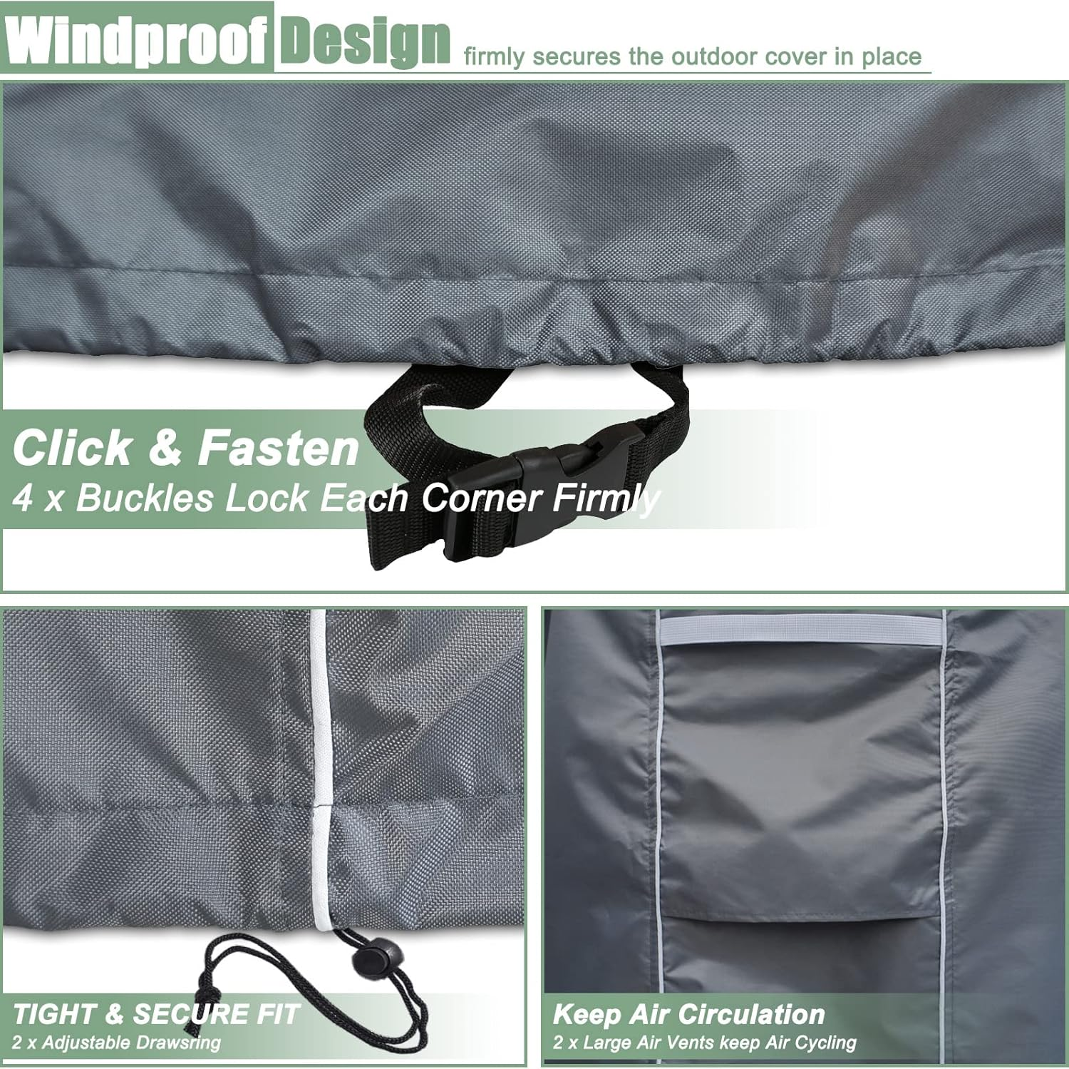 Outdoor Furniture Cover Waterproof, Outdoor Sectional Cover, 500D Heavy Duty, All Weather Protection Rectangular Patio Covers for Outdoor Furniture Set, 126" L X 64" W X 29" H -Grey image number 4