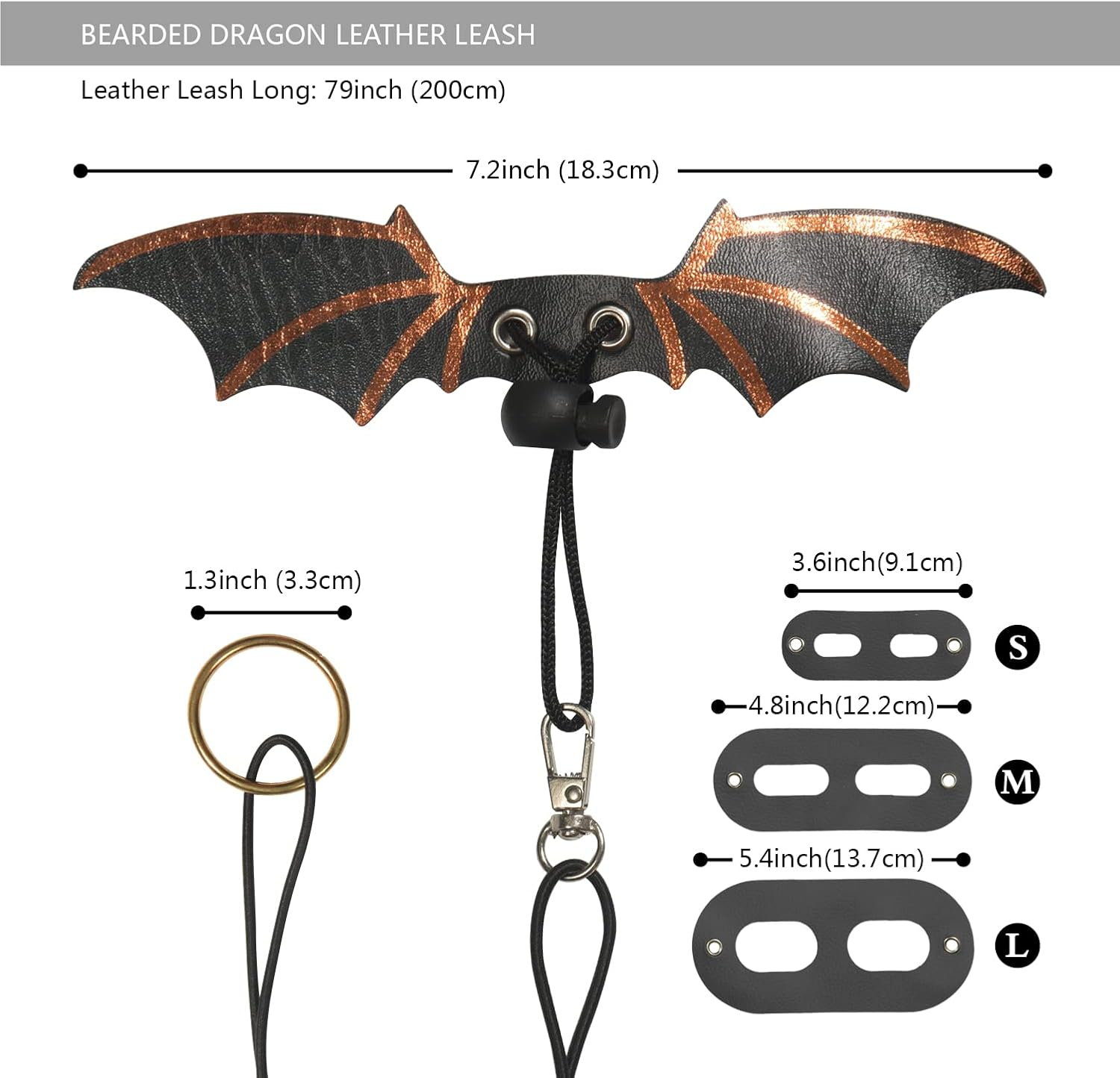 Bearded Dragon Leash and Harness Set, Beardie Carrier, Lizard Adjustable Harness with Leather Wings and Sling Bag, Reptile Small Pet Backpack Batwing Accessories (Leopard Pattern) - Grey image number 7