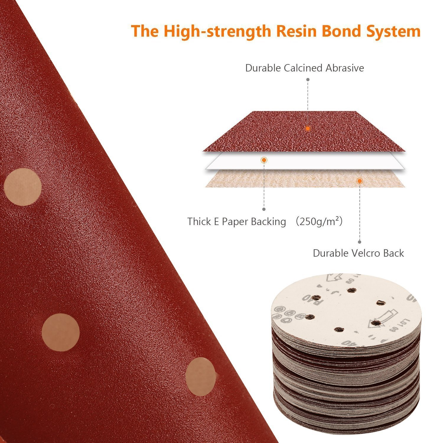 SPTA 100Pcs 150Mm Sanding Discs Pads, Hook and Loop 40# 80#, 120#, 180#, 320#, 600#, 800#, 1000#, 1500#, 2000# Grits 6-Holes Sandpaper Assorted for Random Orbital Sander image number 5