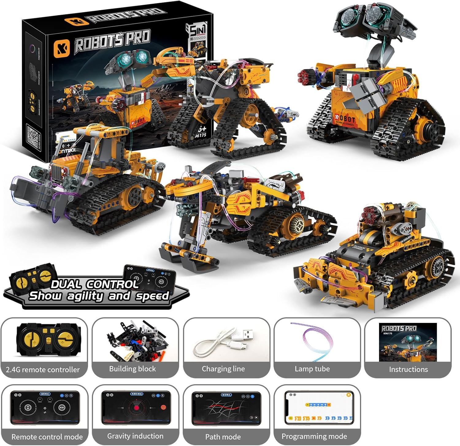 488Pcs 5 In1 Robot Building Kit with Remote Control, Technic Coding Robotic Toys for Kids, Buildable Models with 488 Pieces, STEM Gifts for Boys Age 8-13, image number 6