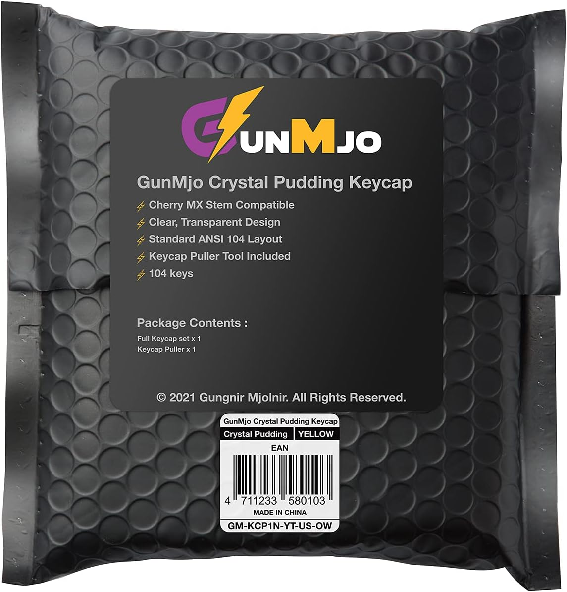 Gunmjo Crystal Pudding Keycap for Gaming Keyboard with Cherry MX Switches, ABS Translucent Keycaps for Backlit Mechanical Keyboard, OEM Profile 104 Keys with 6.25U Space Bar, Painted Yellow Color