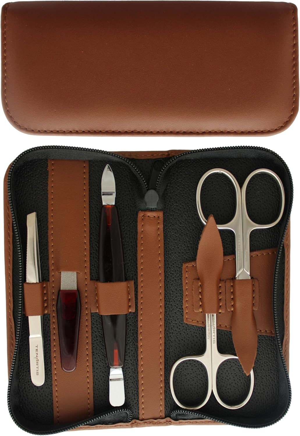 Tenartis 347 5-Piece Manicure Case Genuine Leather with Zip - Brown