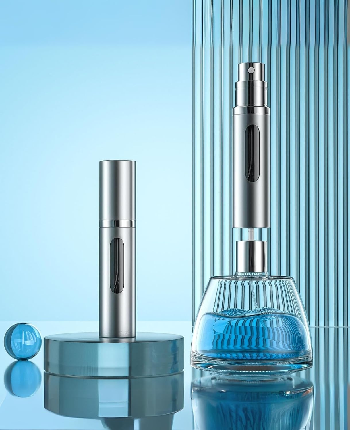 Asanana Refillable Perfume Atomizer Bottom Refill Charge Visualization Window Mini Luxury Stylish 5Ml Fragrance Bottle Lightweight Travel Office Aluminum Atomiser(Ap-2P) (Gold&Green) image number 1