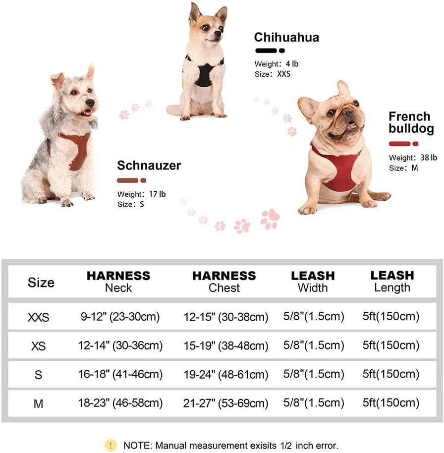 Durable Adjustable PU Leather Dog Harness Leash Set Solid Color Dog Harness and Leash Set Chihuahua Pug French Bulldog Harness and Leash Set,A,S image number 3