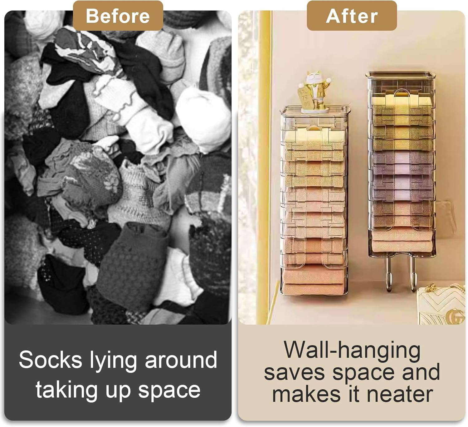 DIYJEP Pack of 2 Socks Underwear Hanging Organiser, Wardrobe Organiser for Hanging, Multifunctional Bin Bag Dispenser Storage Box with Lid for Clothes, Rubbish Bags, Paper Towels image number 5