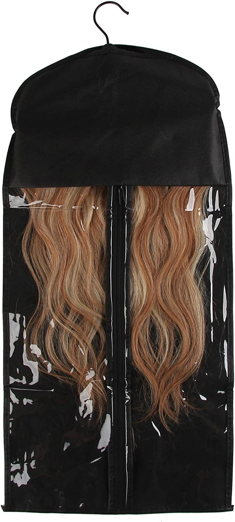 Beauty7 Black Hair Extension Hanger Storage Virgin Hair Extension Clips Protection Waterproof Dustproof Suit Case Bag with Wooden Stainless Steel Hanger Wig Holder image number 2