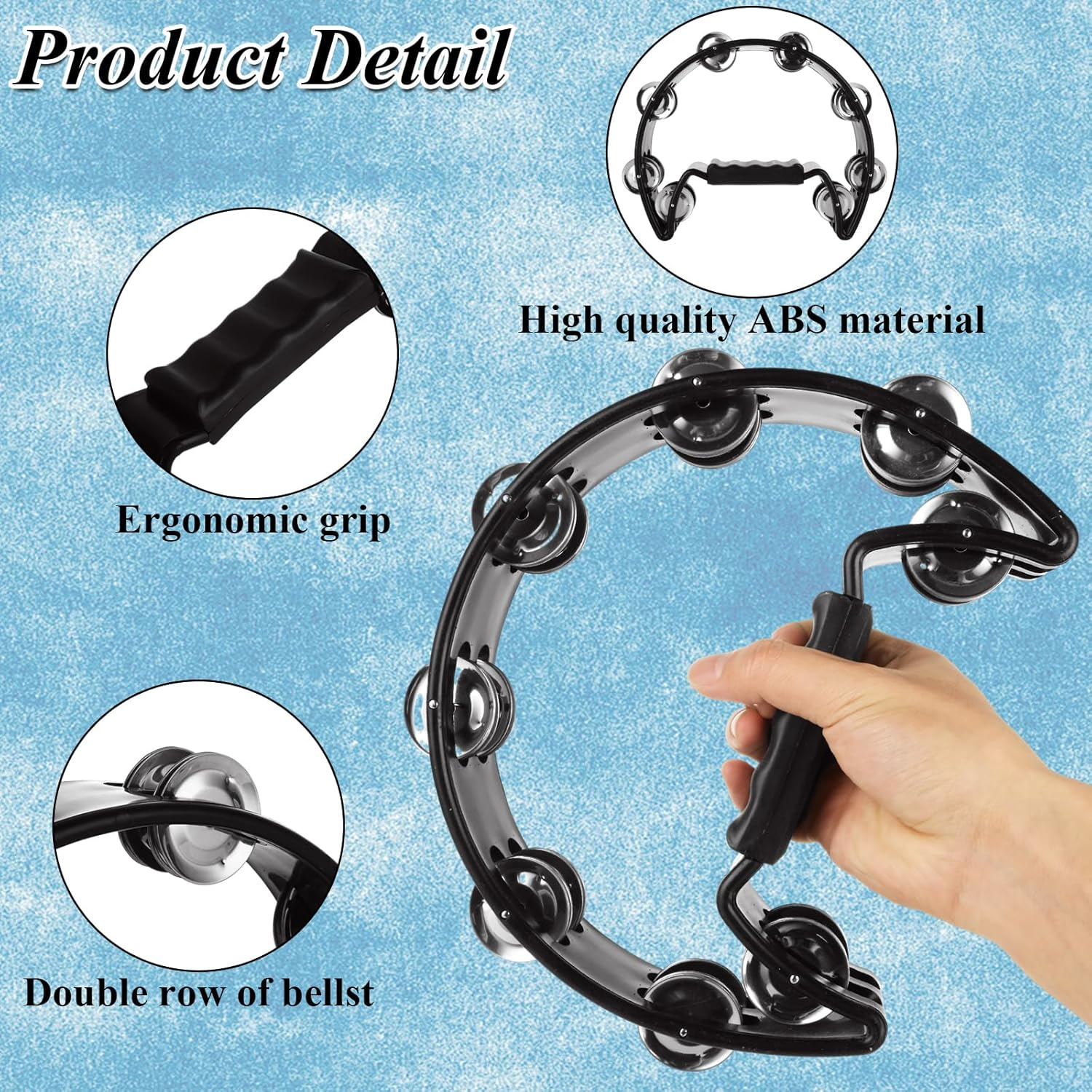 LDXDRU 3Pcs Tambourine for Adults, Metal Jingles Hand Held Percussion Half Moon Tambourine, Tamborines Musical Instrument Adult for KTV Party School image number 3