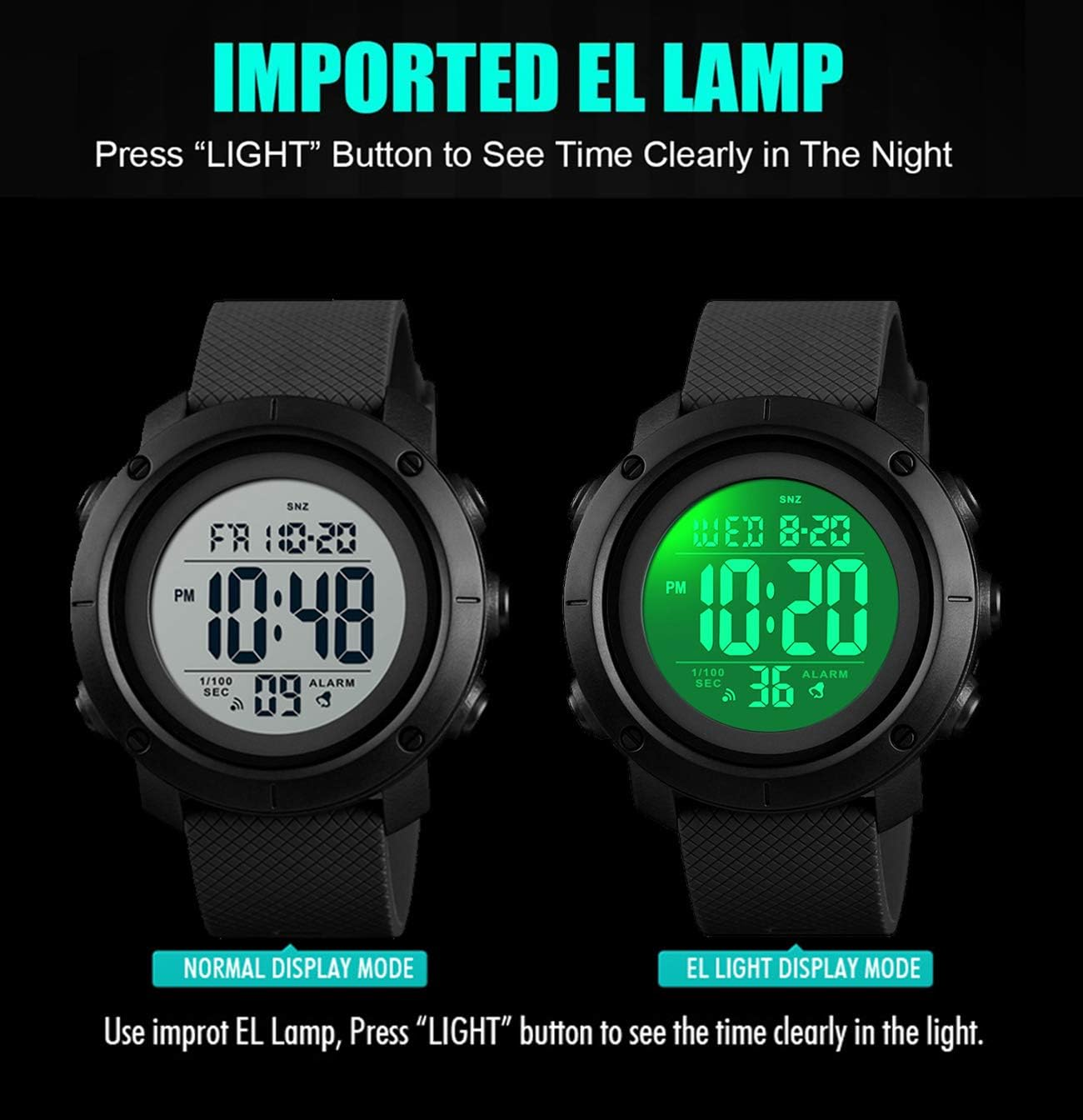 Big Boys Digital Watch Sports Teen Waterproof Military Back Light Watch for Teenagers Boys Ages 11-18 Black, BLACK, Digital image number 2