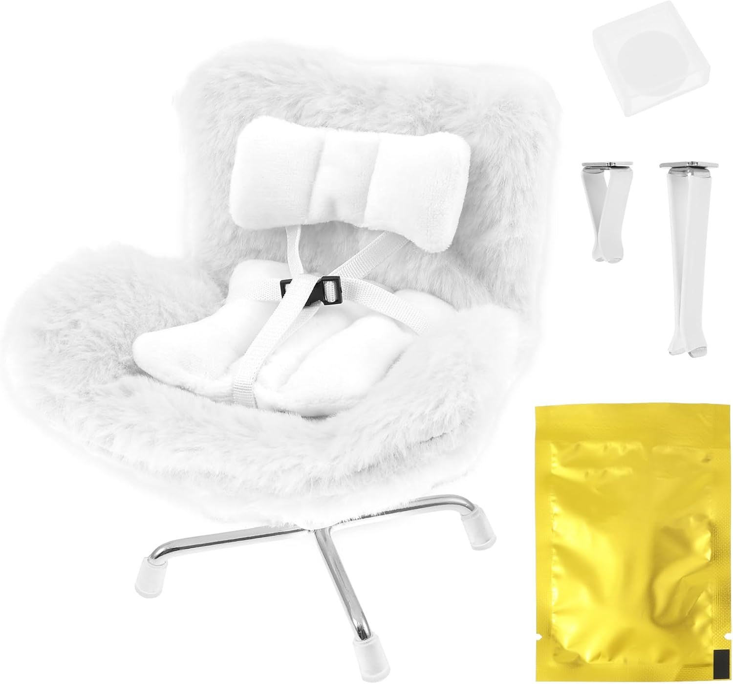 Car Seat for Dolls with Soft Furry Cushion, Car Ornament for Accessories Suit, Decorative Car Sofa Seat, Cute Air Vent Decor to Display Doll Toy for Fans and Collectors (White)