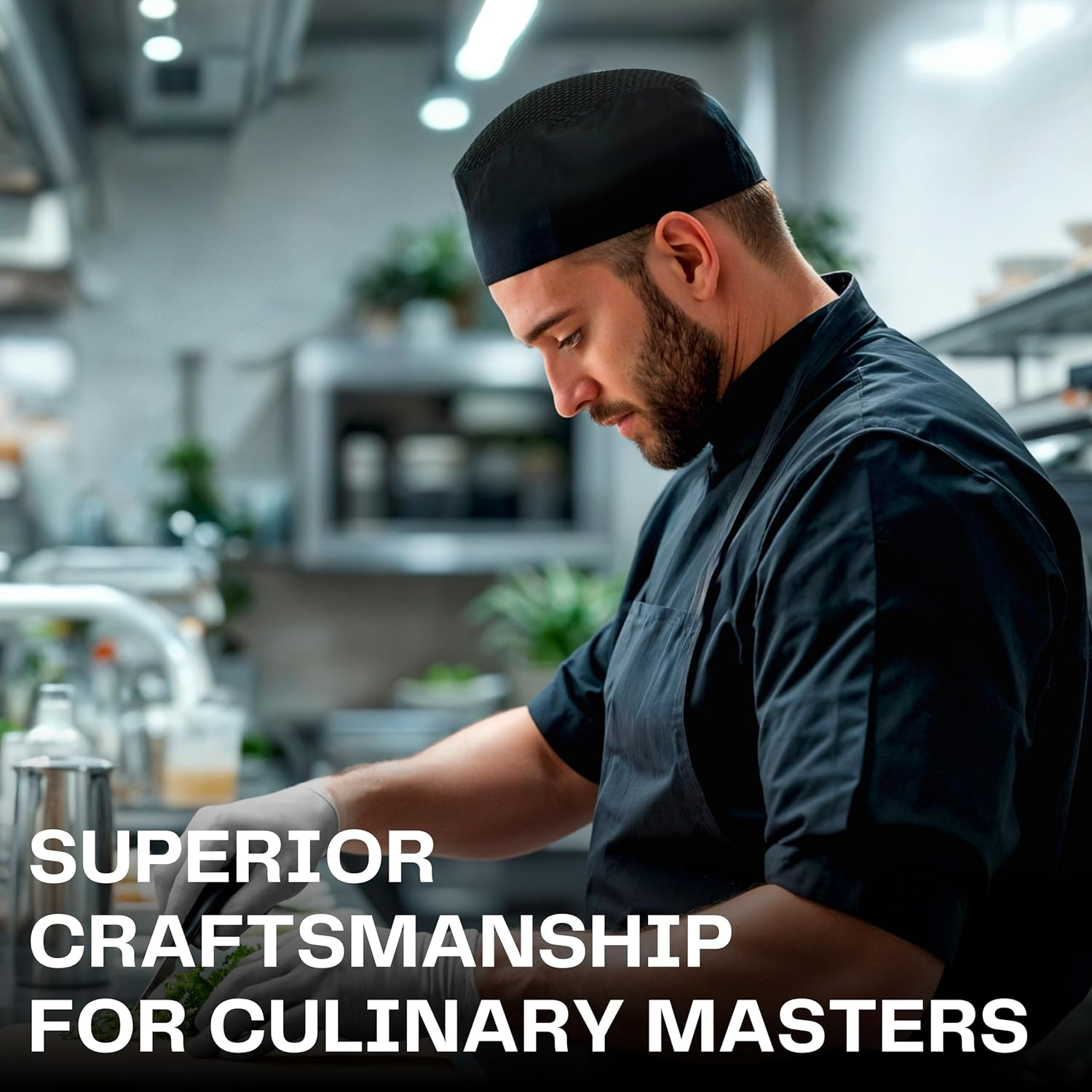 ACE CHEF Chef Hat for Men & Women | Cool Vent, Breathable Mesh Top Beanie with Adjustable Velcro Closure | Professional Hospitality Unisex Chef Uniform - Black image number 2