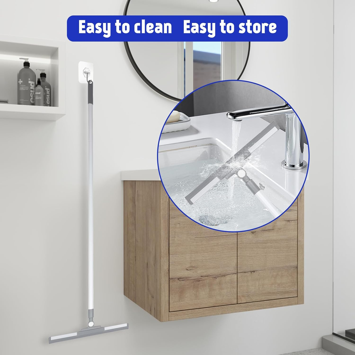 Romon Window Cleaner, Window Squeegee with Telescopic Handle, 136 Cm Water Squeegee, Floor Squeegee with Silicone Squeegee, Window Cleaner Set, Window Cleaning Set for Bathroom, Shower, Glass, Mirror