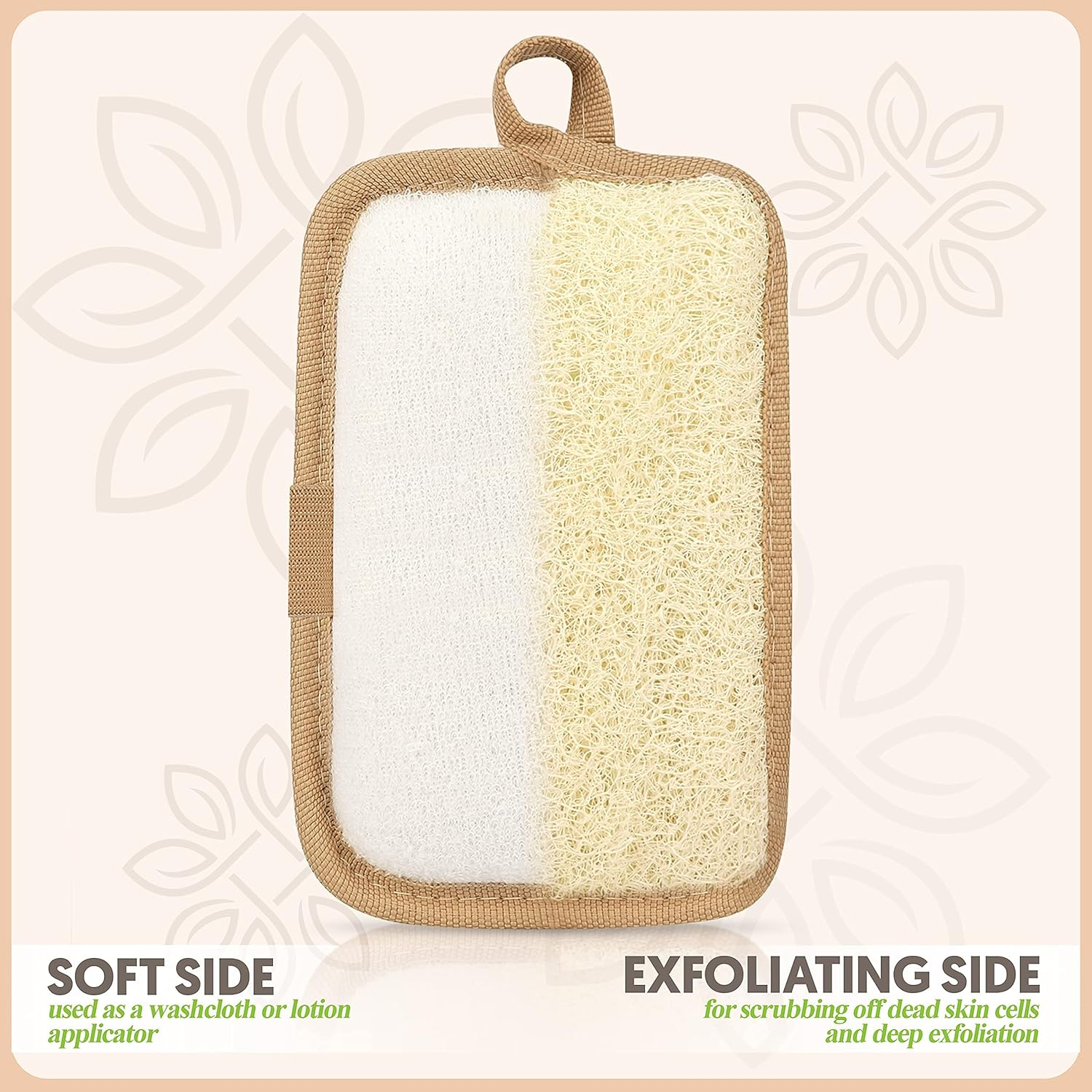 Almooni Premium Egyptian Exfoliating Loofah Pad Body Scrubber - Rectangular Loofa Shape - Made with Natural Egyptian Shower Lufa Sponge That Gets You Clean, Not Just Spreading Soap (2 Pack) image number 6
