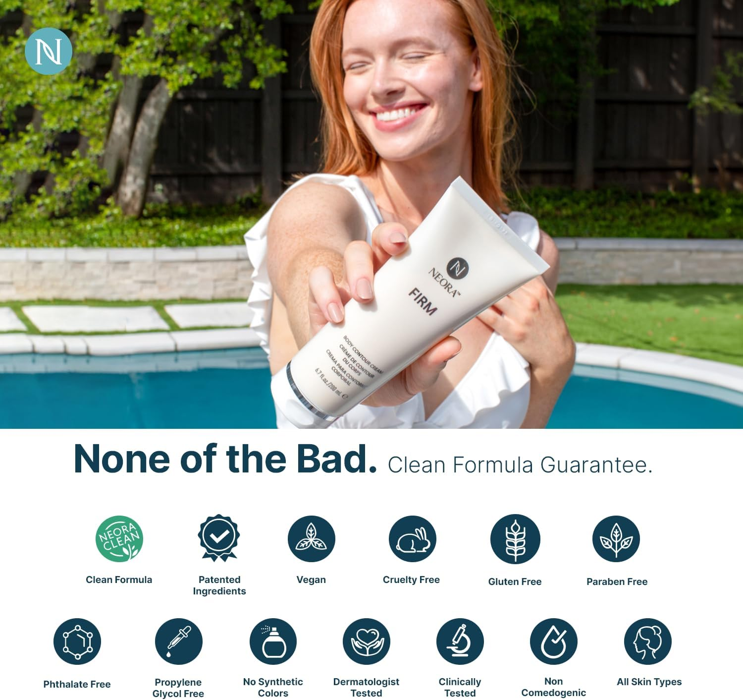 NEORA Firm - Body Contour Cream - with Caffeine, Forskolin & Hyaluronic Acid for Smoother, Firmer-Looking Skin, Helps Reduce Cellulite - 6.7 Fl.Oz.