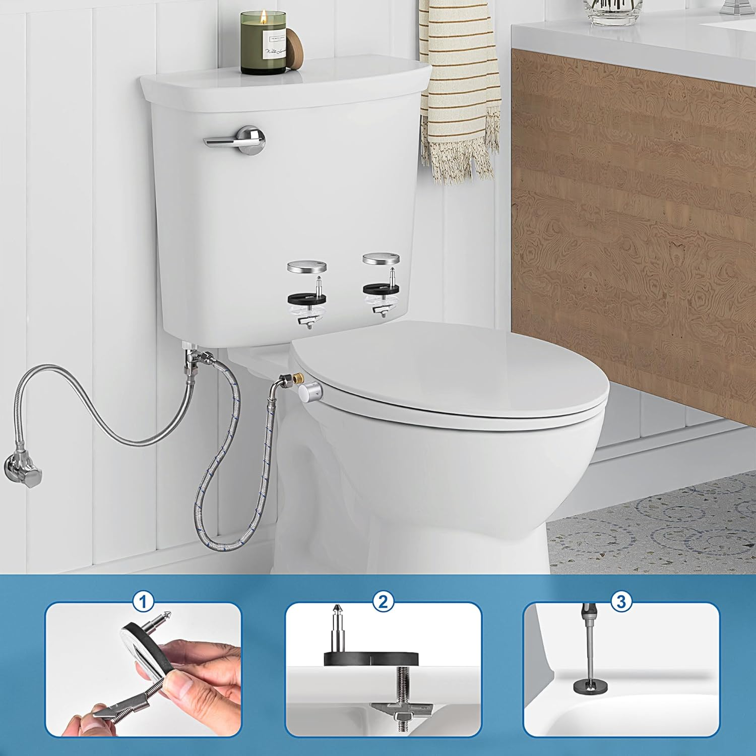 SAMODRA Bidet Toilet Seat, Non-Electric Toilet Seat Cover with Rear and Feminine Cleaning, Toilet Attachment Bidet, Toilet Seat O Shape with Soft-Closing Cover (O Shape) image number 4