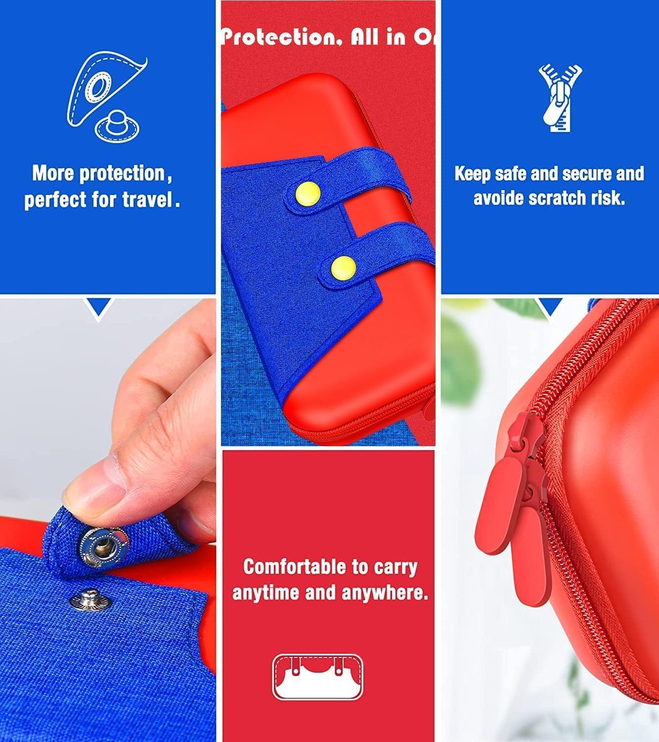 Carrying Case for Nintendo Switch 2 2025, Protective Case with 10 Game Cartridge Holders, Travel Carrying Storage Pouch - Red Blue image number 1