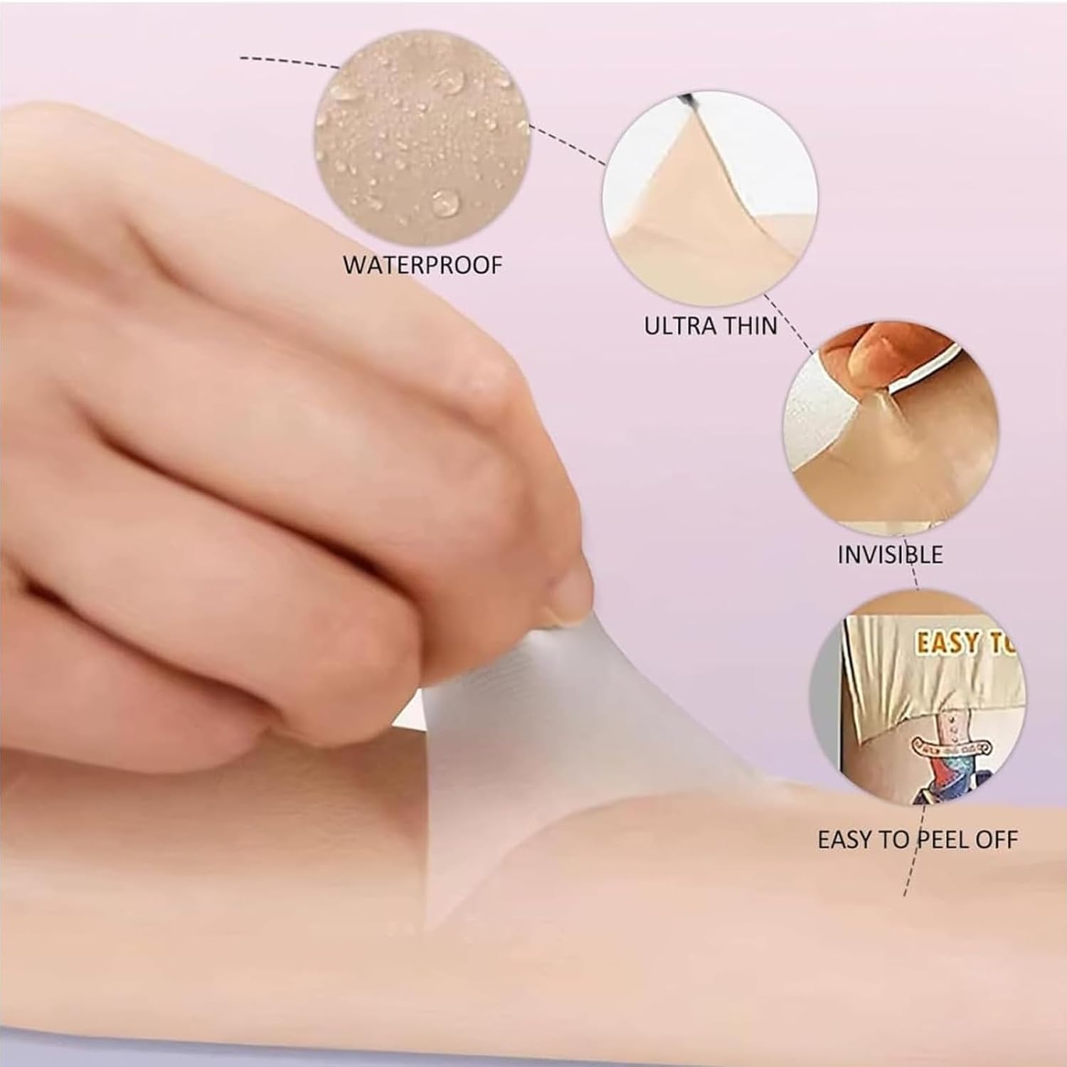 Muhomuho 10Pcs Tattoo Cover up Patch, Scar Tape, Second Skin for Tattoo, Invisible Waterproof Body Concealer Makeup Sticker, Natural Looking Cover up for Tattoos & Scars (Light) image number 2