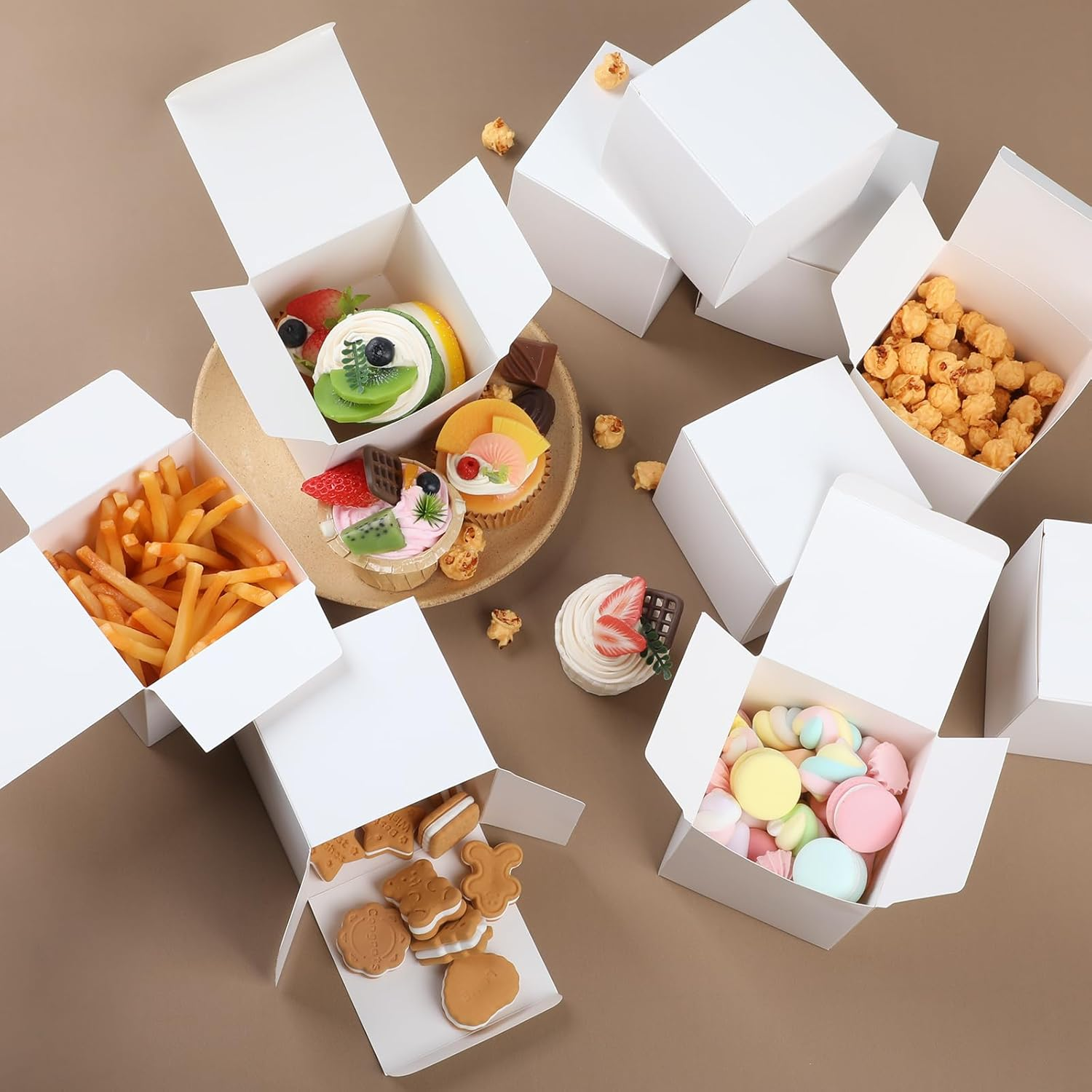 Geepen 40-Pack Kraft Gift Boxes 10X10X10Cm, Small Brown Paper Boxes with Lids for Favours, Weddings, Parties, Jewellery, and DIY Crafts White image number 6