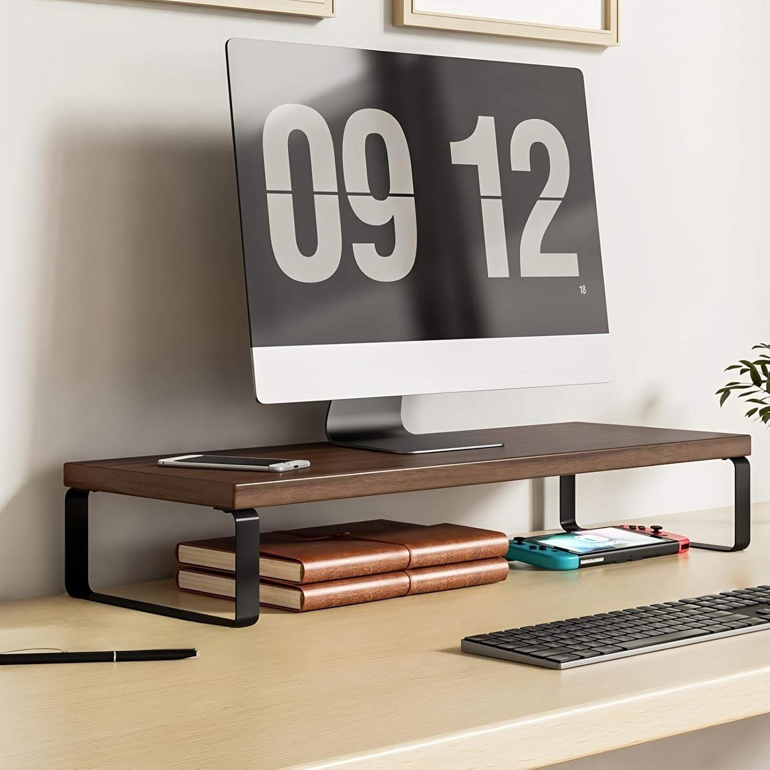 Monitor Stand Riser,50Cm Computer Monitor Stand,Multifunctional Tabletop Organizer Storage Shelf Stand for Laptop, PC, Printer（Walnut) image number 1