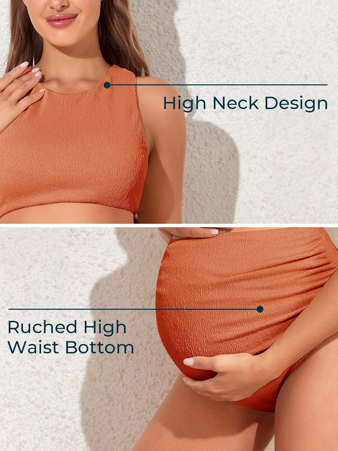 Summer Mae Maternity Two-Piece Swimsuit Bikini Set High Neck Bathing Suit High Waist Pregnancy Swimwear image number 2