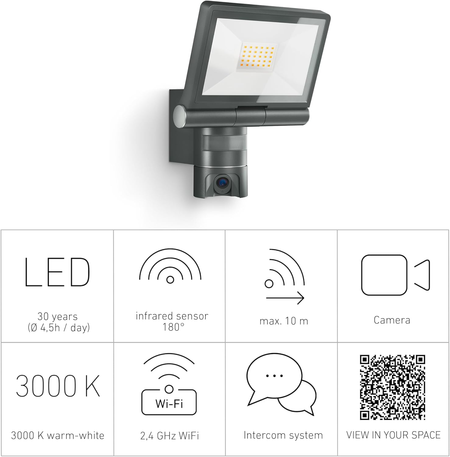 Steinel Outdoor LED Projector with XLED CAM 1 SC Surveillance Camera, Intercom, 180&deg; Infrared Motion Detector, 21 W, Anthracite image number 3