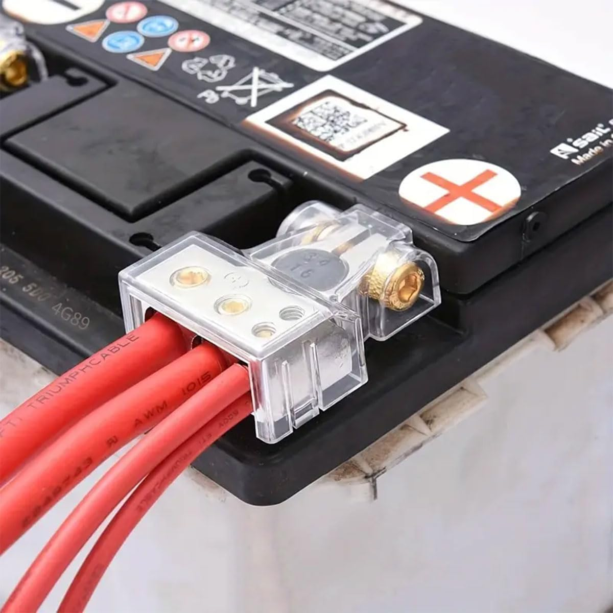 AIMALL Universal Car Battery Terminal Clamps Set Zinc Alloy Post Connectors with Protective Covers Fit 0/4/8/10 AWG Cable for Auto Audio Power Wiring 2.3X1.8 Inch image number 3