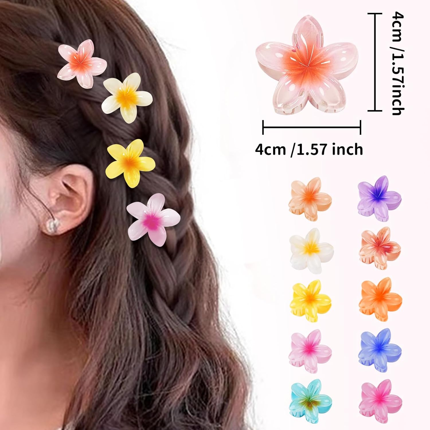 10Pcs Small Flower Hair Claw Clips for Women and Girls, Mini Hawaiian Hibiscus Claw Clips, Summer Hair Accessories for Thick, Thin, Curly Hair, for All Hairstyles image number 5