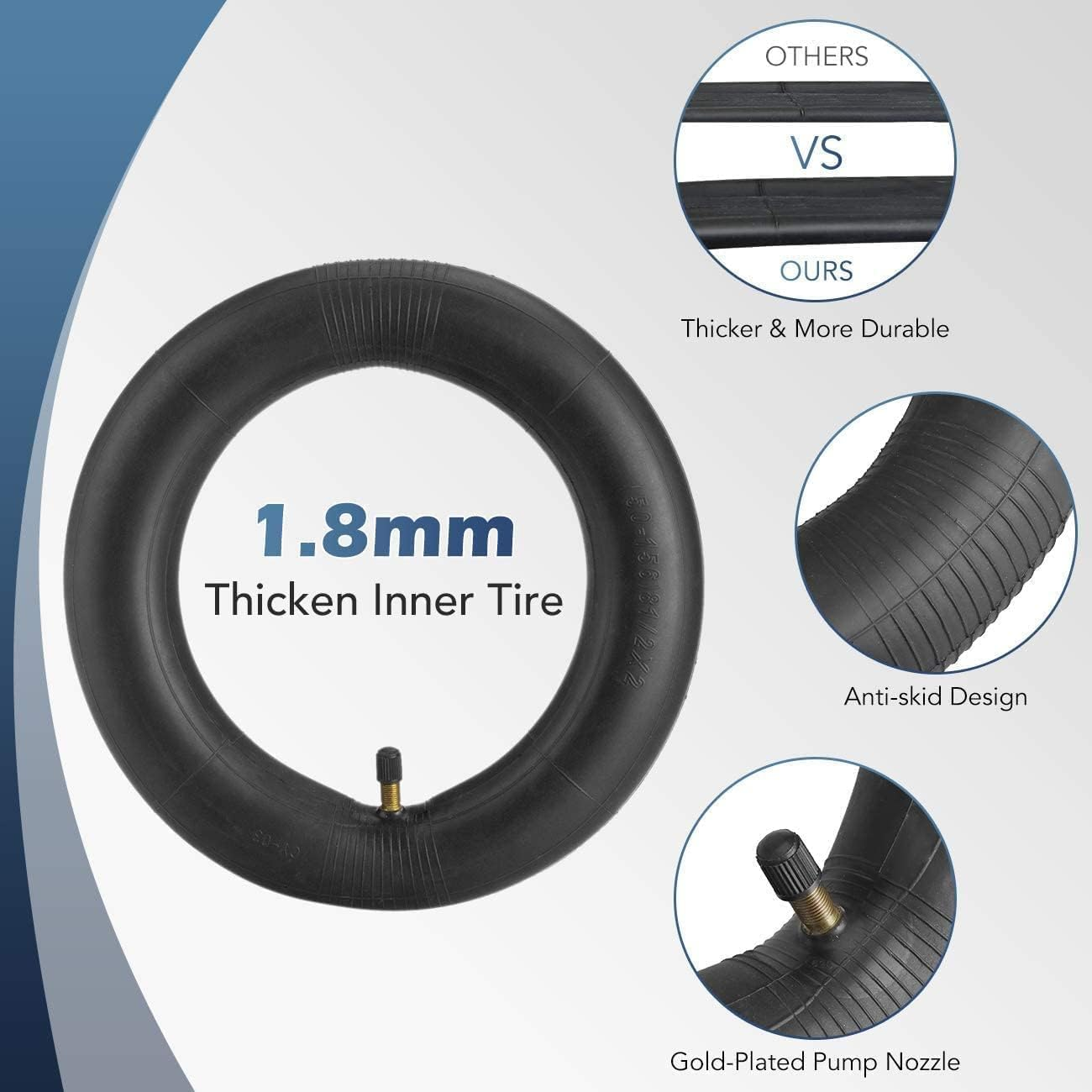 8.5X2 Inch Scooter Tire with Inner Tube Replacement - 50/75-6.1 Inner Tubes for Electric and Gas Scooters, Mini and Pocket Bikes, and More Butyl Rubber Tire image number 3
