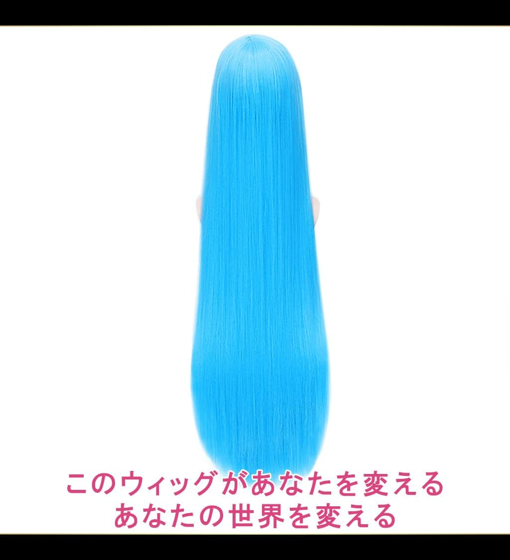 Caseeden Cosplay Wig, Smooth, Straight, Long, Long Hair, 39.4 Inches (100 Cm), Light Blue, White Merce Wig Net, Set of 2 image number 3
