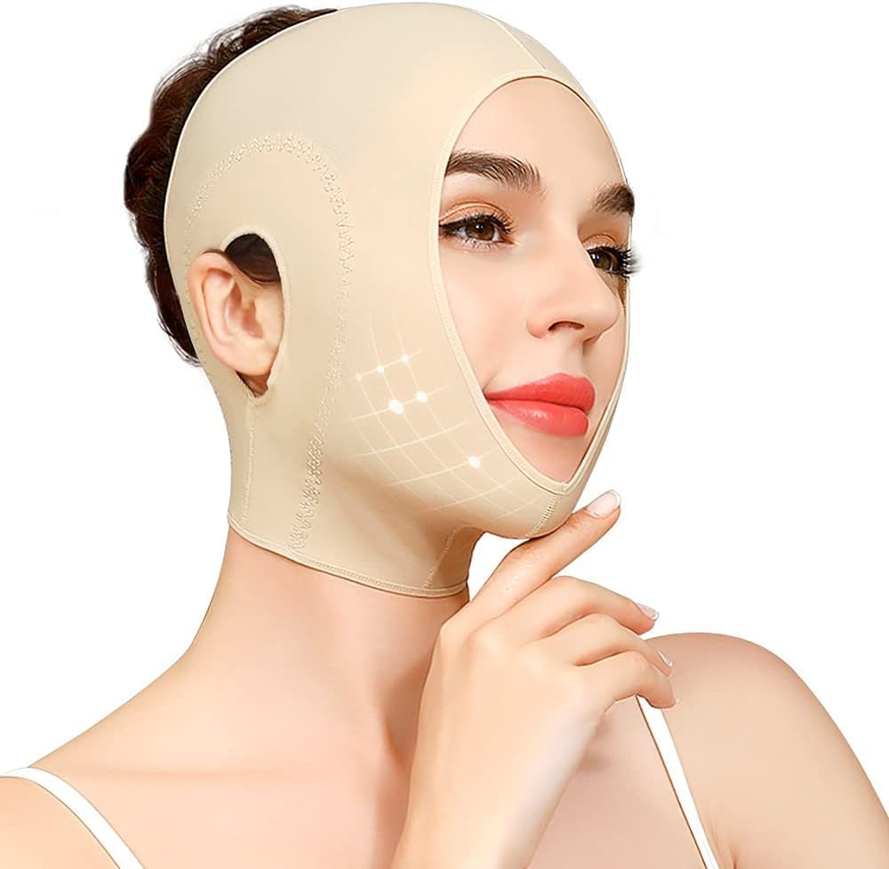 Reusable Chin Strap, Slimming Strap Face Lift Tape, Lifting Face Mask, Double Chin Reducer Face Neck Slimmer Tighten and Lift Facial Skin (Colour of Skin, One Size) image number 1