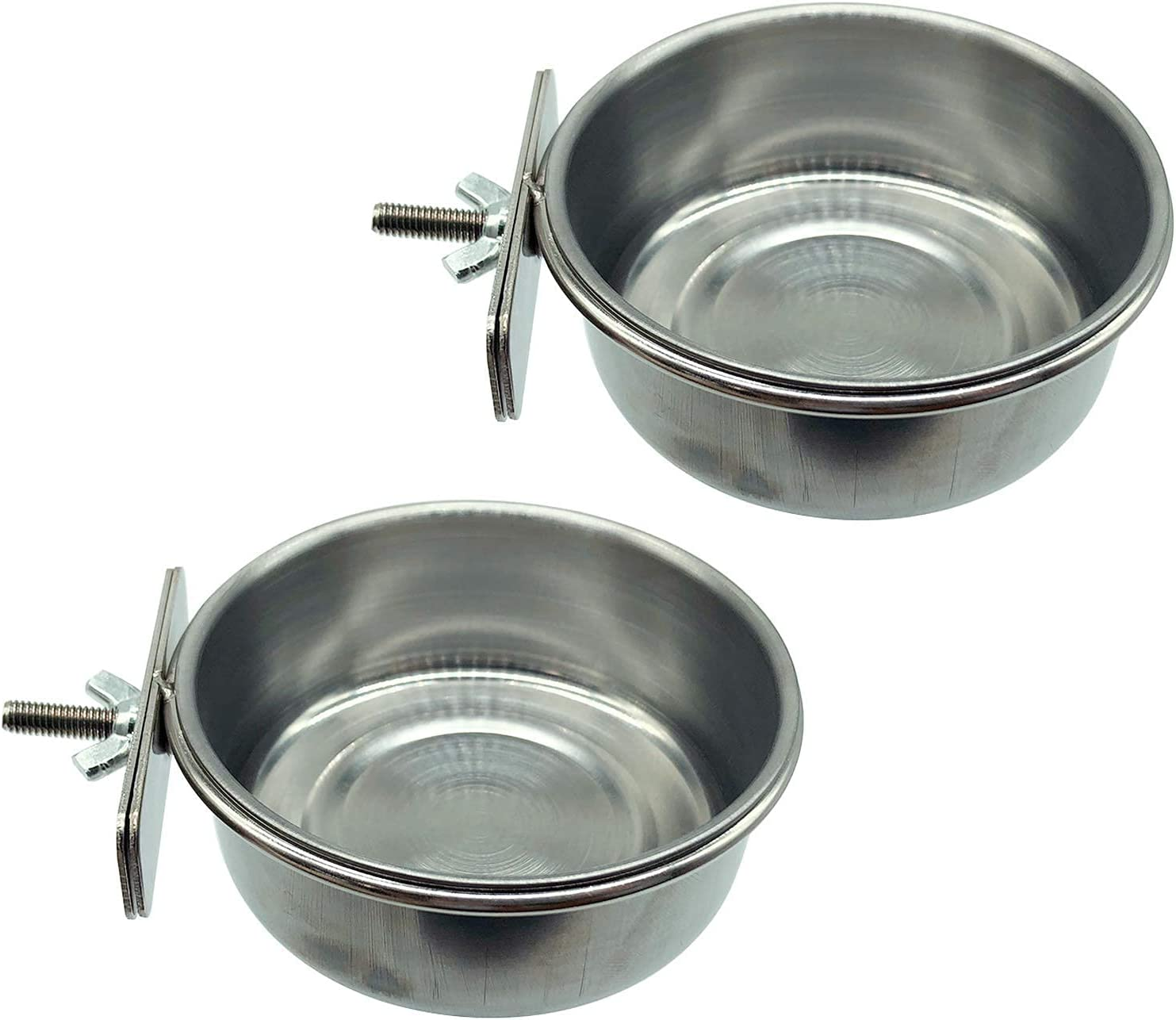Tfwadmx 2 Pack Bird Feeding Dish Cups, Parrot Food Bowl Clamp Holder - Stainless Steel Coop Cup, Bird Cage Water Bowl for Parakeet African Greys Conure Cockatiels Lovebird Budgie Chinchilla