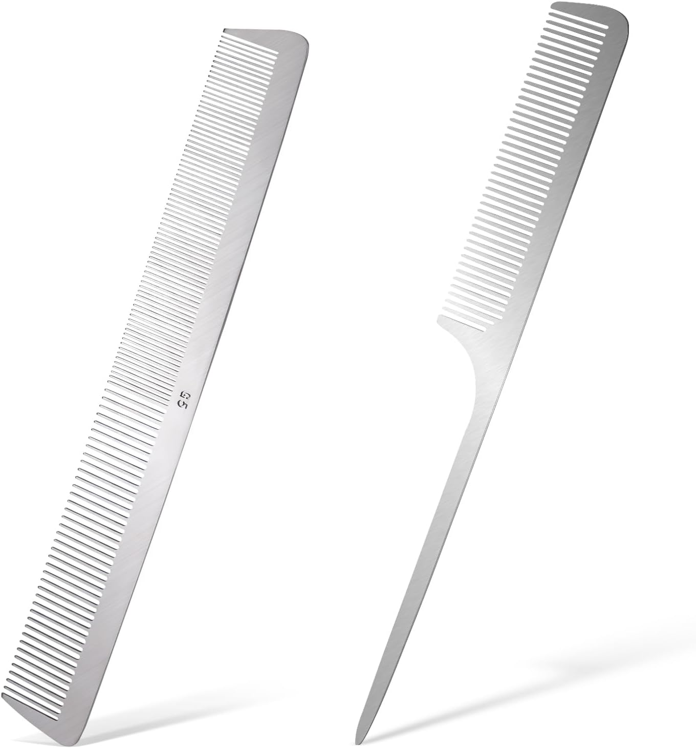 2 PCS Stainless Steel Hair Comb Set - Metal Rat Tail and Flat Top Barber Comb with Metal Pick for Teasing, Styling, and Cutting image number 3