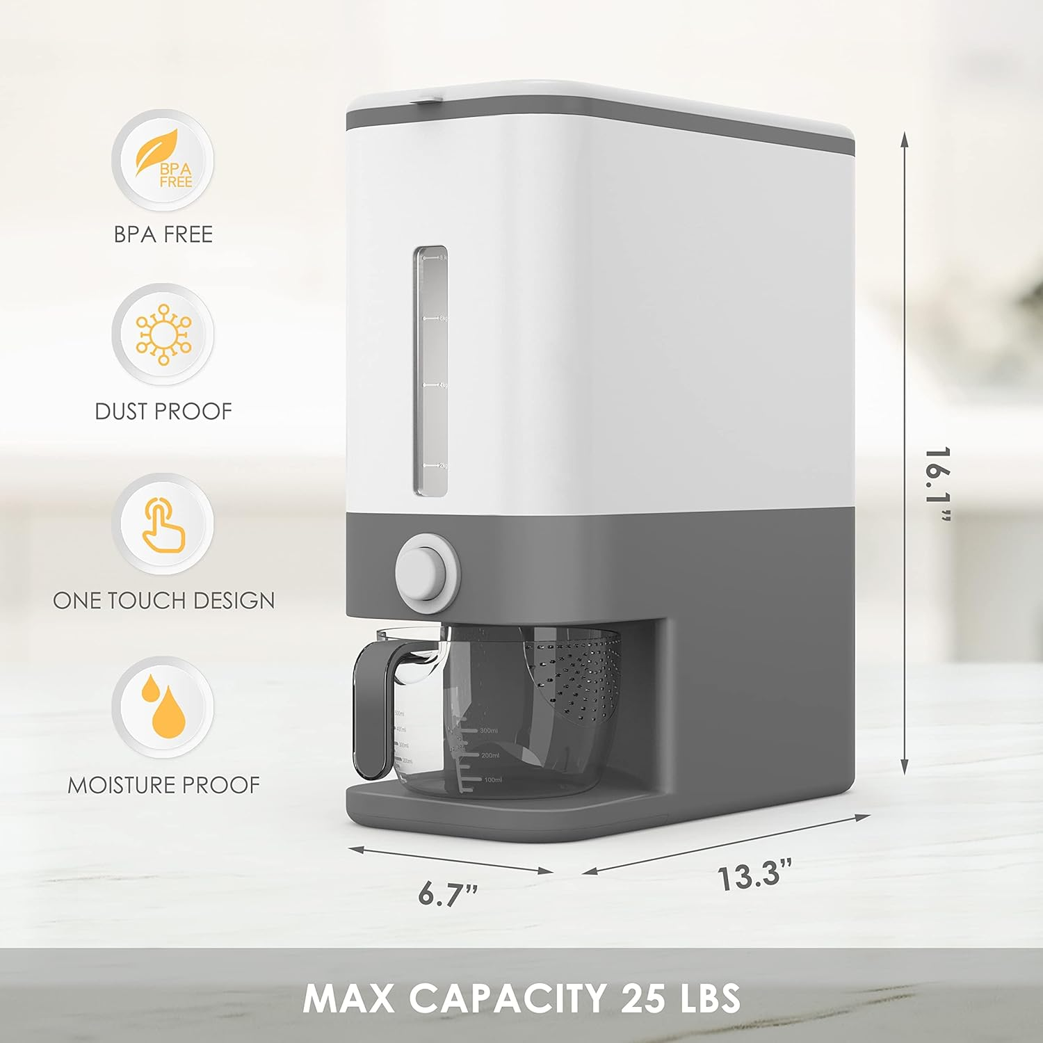 10KG Capacity Rice Storage Container with Fresh Box Measuring Cup and Cleaning Tools for Flour Cereal Kitchen Storage image number 2