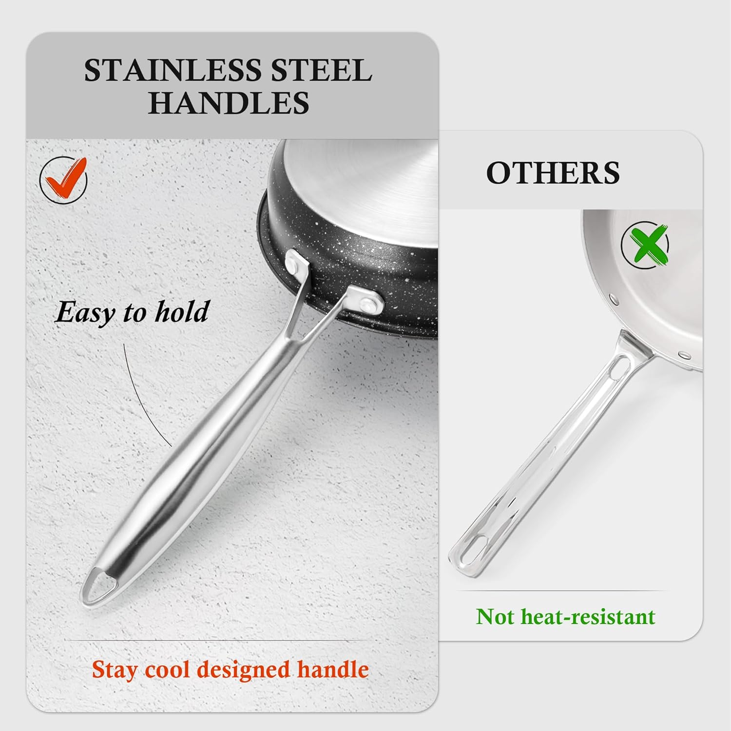 ASKSCICI 7-Piece Nonstick Granite Induction Stainless Steel Pots and Pans Set with Frying Pans & Saucepans - Non-Toxic, PFOS & PFOA Free, Oven Safe, Suitable for All Stoves, Dishwasher Safe, Black image number 4