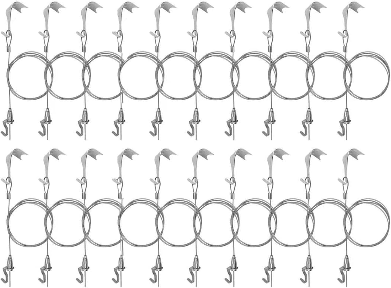 20 Pack Sturdy Picture Rail Hanging System, 66 Lb (30 Kg) Max Load Capacity, Adjustable Wire Hooks Kit, 3Ft (1 M) Length Cable with Loop, Frames Display Kit, Picture Hanging Kit(Silver) image number 2