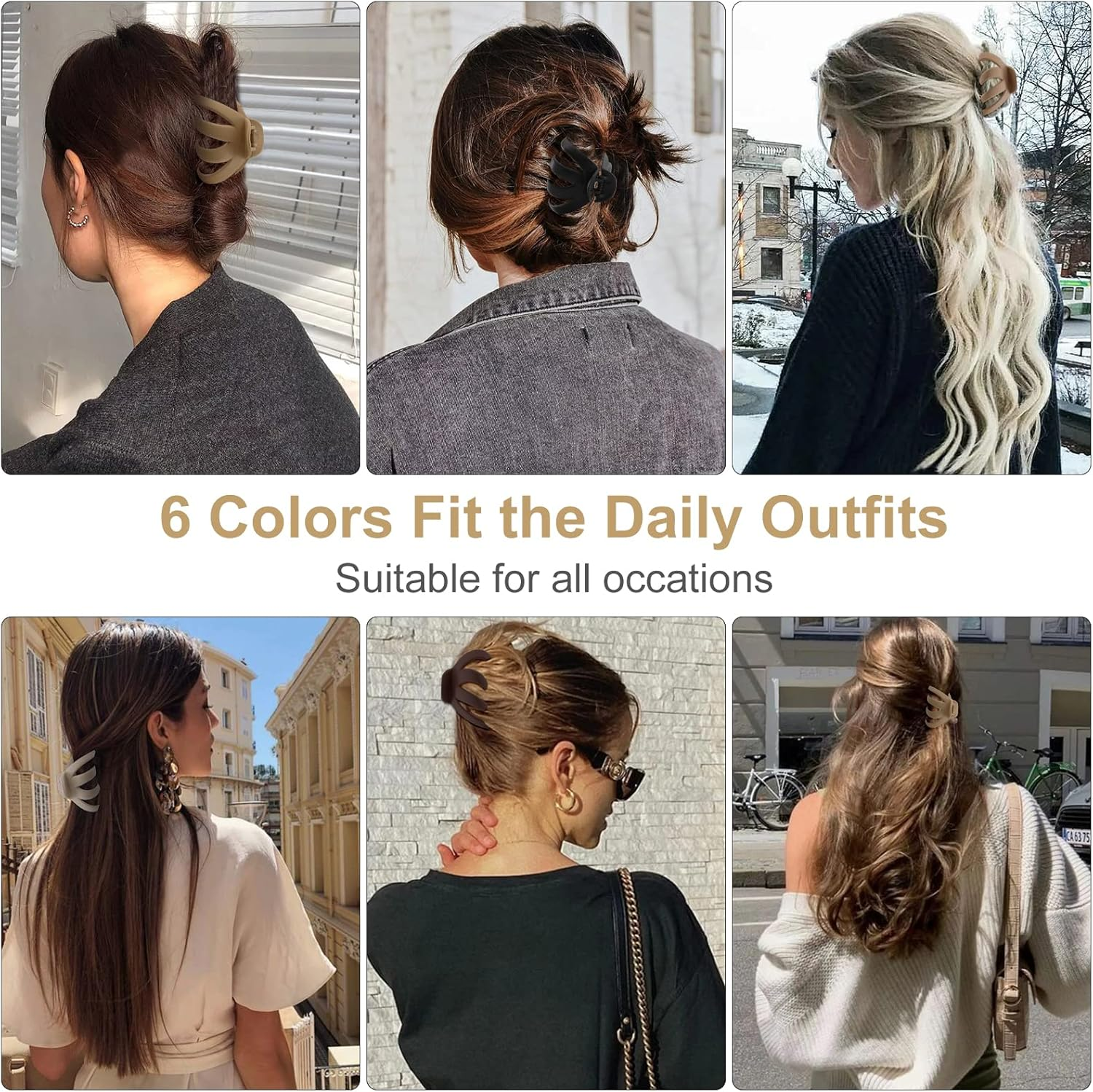 6 Pack Large Hair Clips for Thick Hair, Octopus Hair Claw Clip for Women Girls, 3.2'' Claw for Long Hair, Big Matte Jaw Clips Neutral Color, Strong Hold Jumbo Hair Clip for Gift - Brown image number 3
