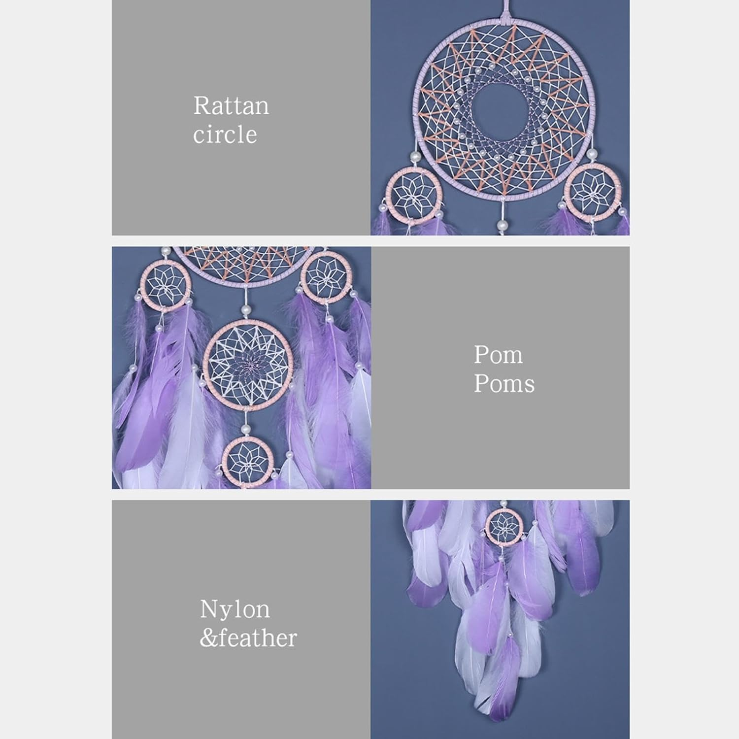 Dream Catcher Wall Decor,Decorative Ornament Art - Lucky Five Rings Feather Dream Catcher, Wall Hangable Decor for Kids Bedroom Living Room