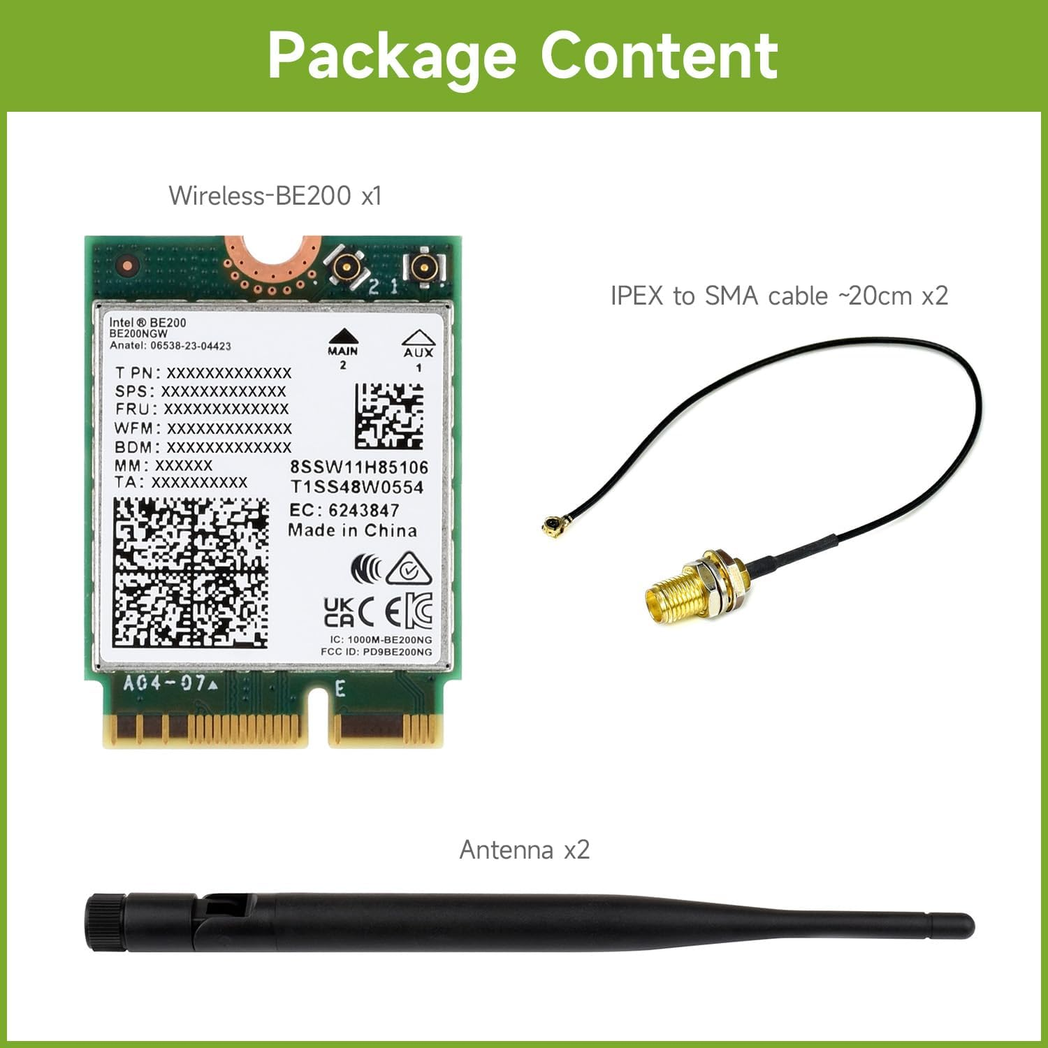 Waveshare Wire-Less BE200 NIC, Gigabit Tri-Band W-F 7, IEEE 802.11A/B/G/N/Ac/Be/Ax Standard, BLT 5.4 image number 4