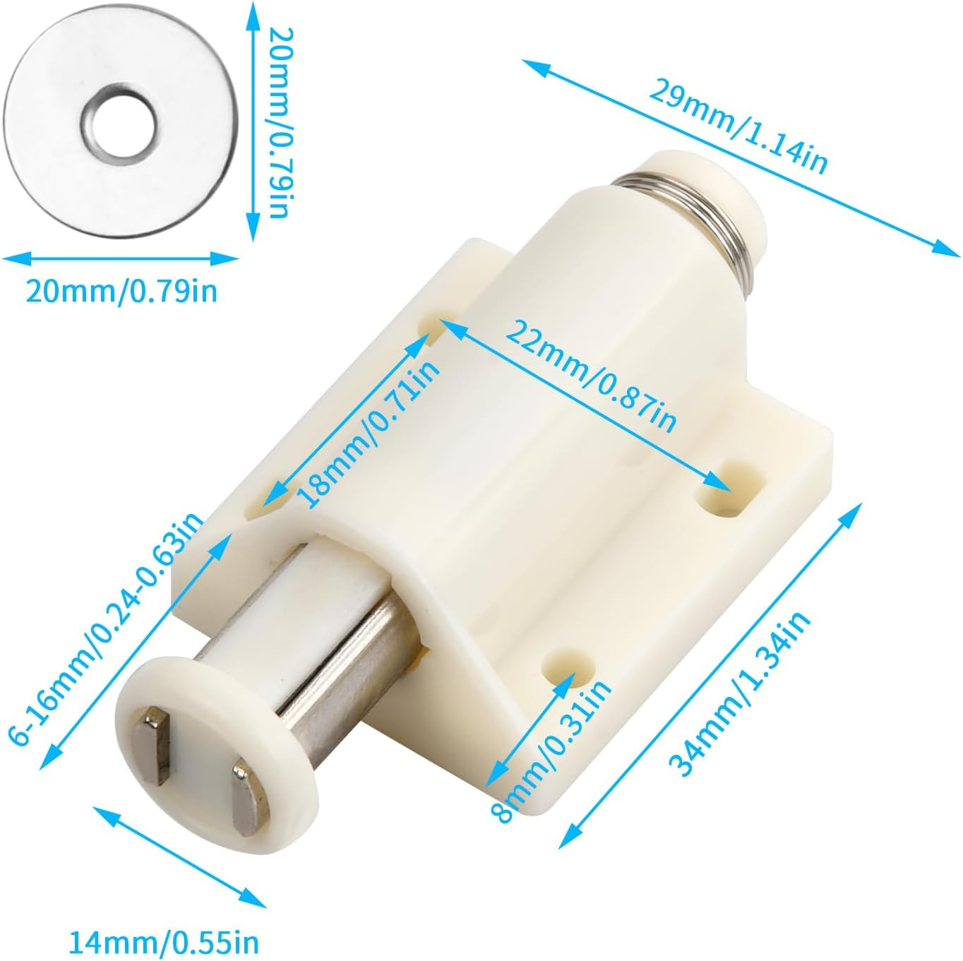 8 Pack Push to Open Door Catches Magnetic Door Push Opener Catch Touch Open Door Latch Open and Close the Door for Door Damper Large Wardrobe Closure image number 3