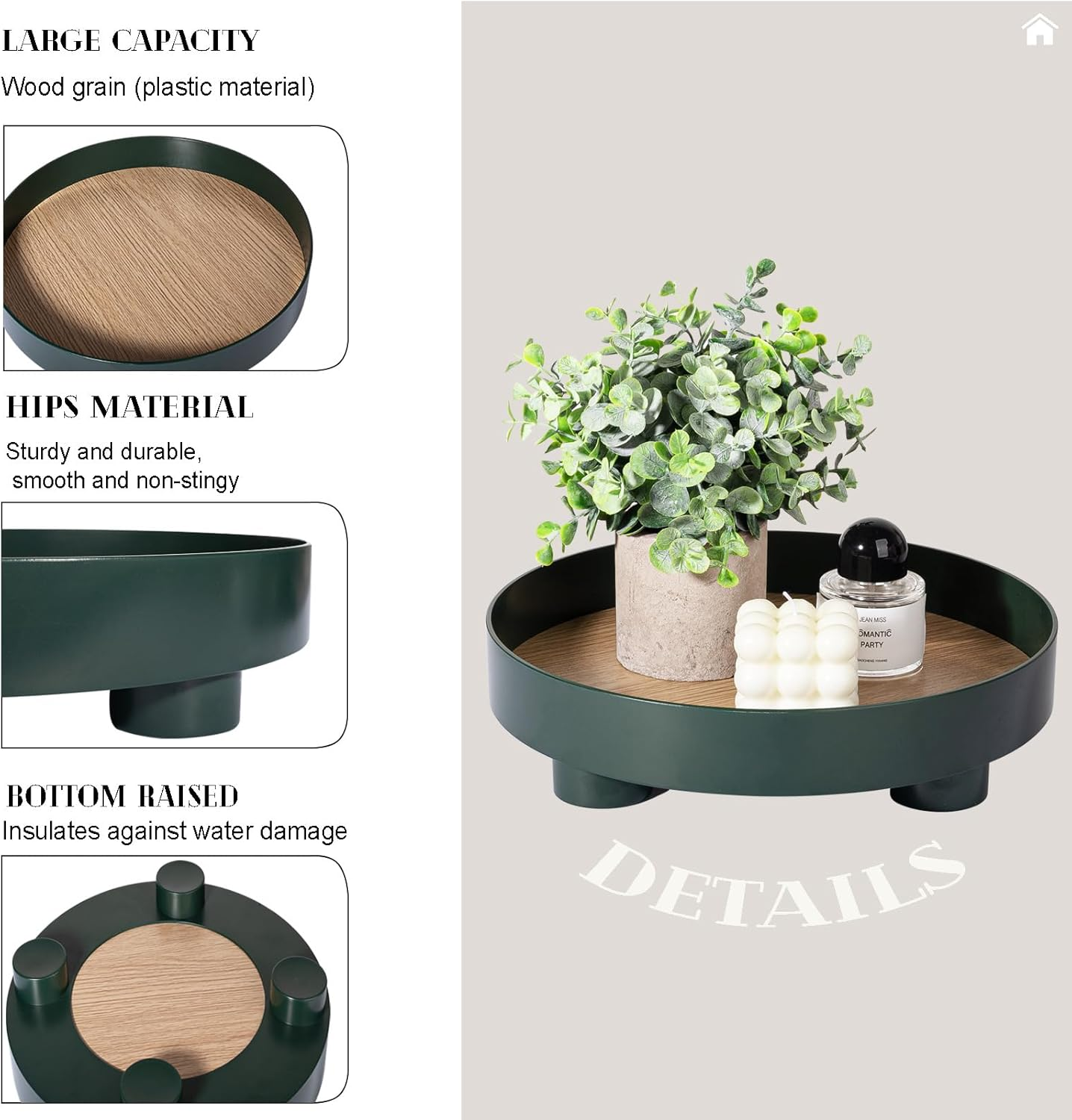 Decorative Tray Coffee Table Tray round Trays for Home Decor Bathroom Counter Tray Perfume Organizer for Dining Table, Dresser, Kitchen, 12 Inch, Green image number 2