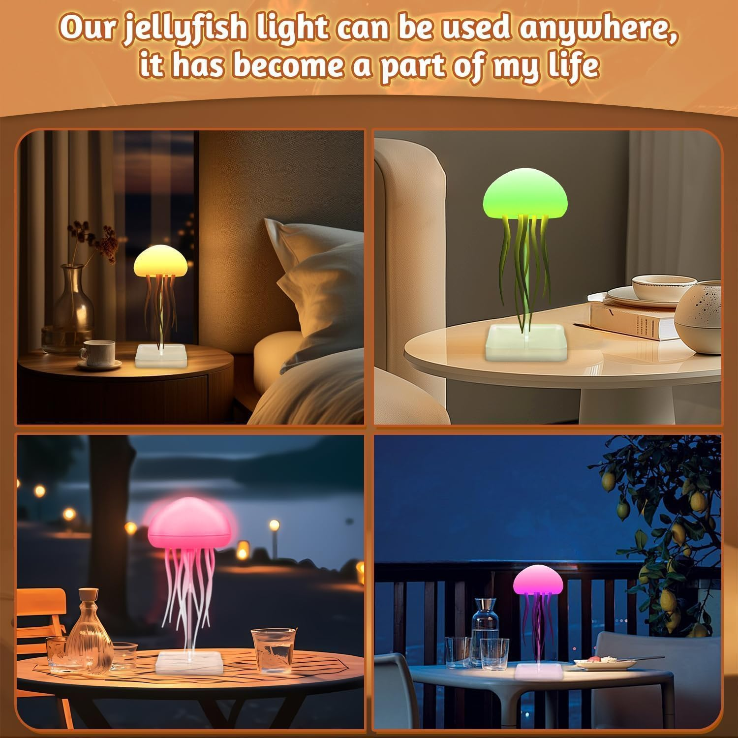 Voice-Controlled LED Jellyfish Lamp, RGB Gradient Jelly Fish Light with Dancing Legs, Touch Sensor Rechargeable Cute Desk Lamp for Bedrooms, Living Room (Hanging + Base) image number 5