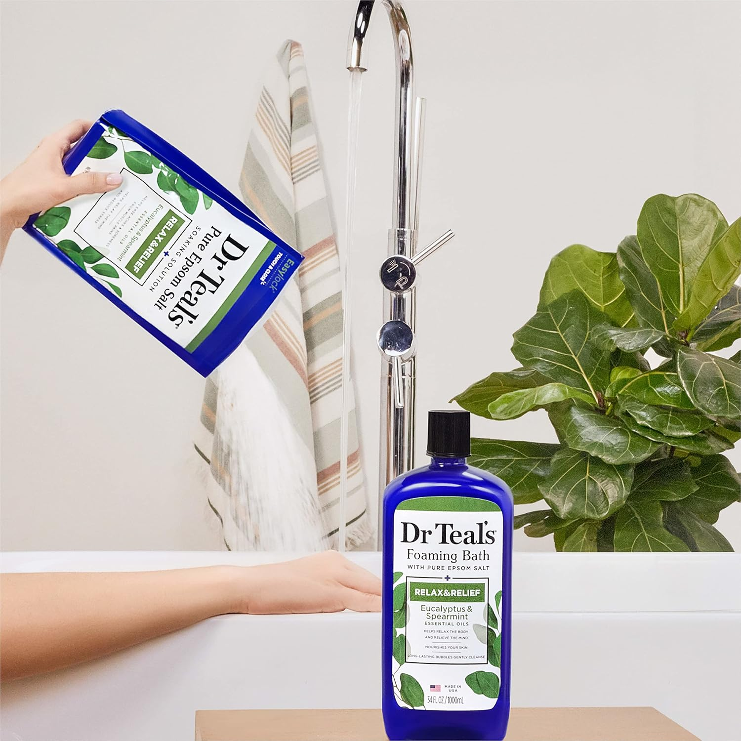 Dr Teal'S Pure Epsom Salt, Relax & Relief with Eucalyptus and Spearmint, 3 Lb (Pack of 4) (Packaging May Vary)