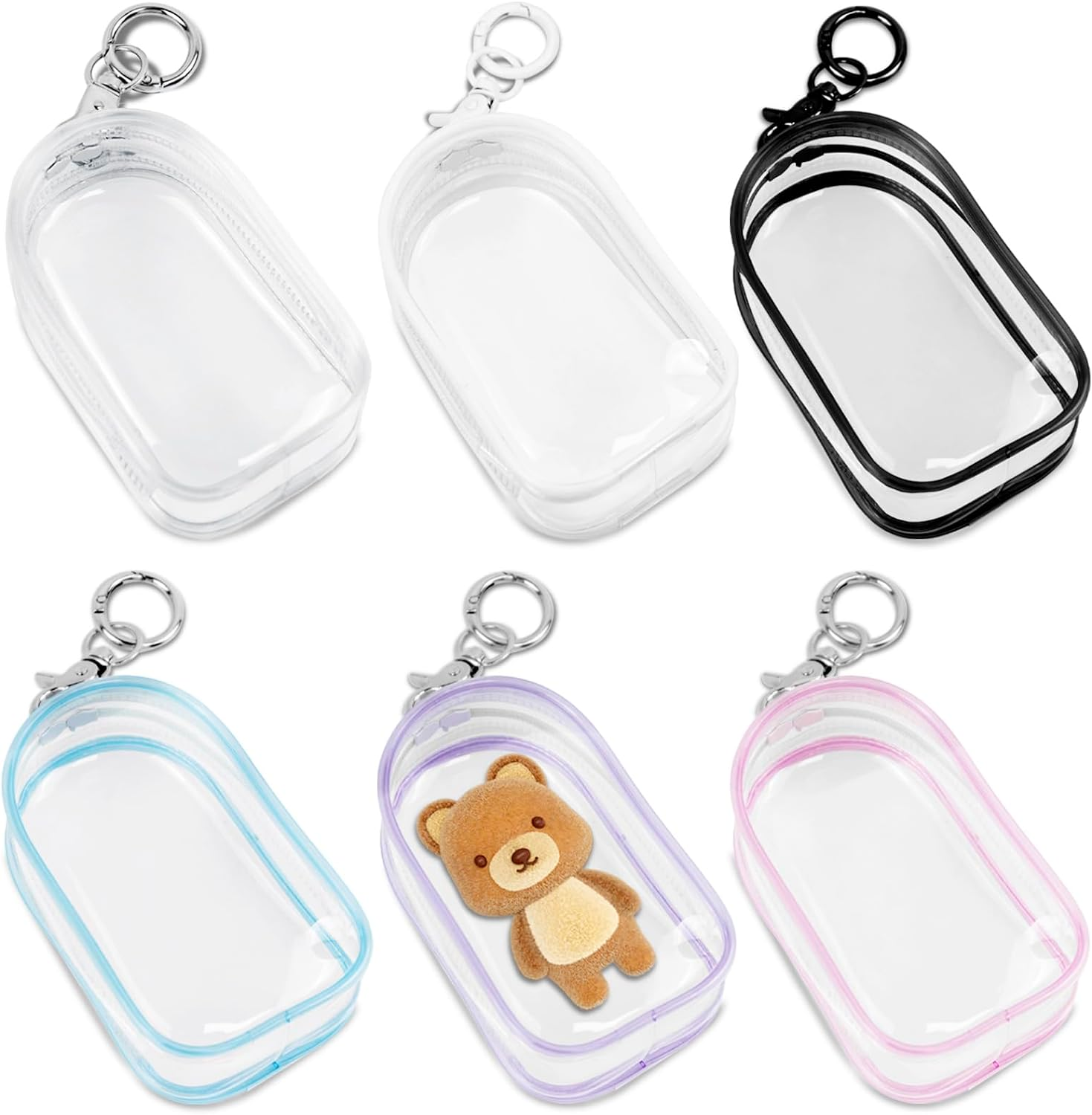 6 Pcs Clear Figure Display Bag with Keychain, Zipper Clear Display Case, Ball Portable Mini Doll Pouch, Figures Display Case for Figures Collectibles (Multicolour) image number 1