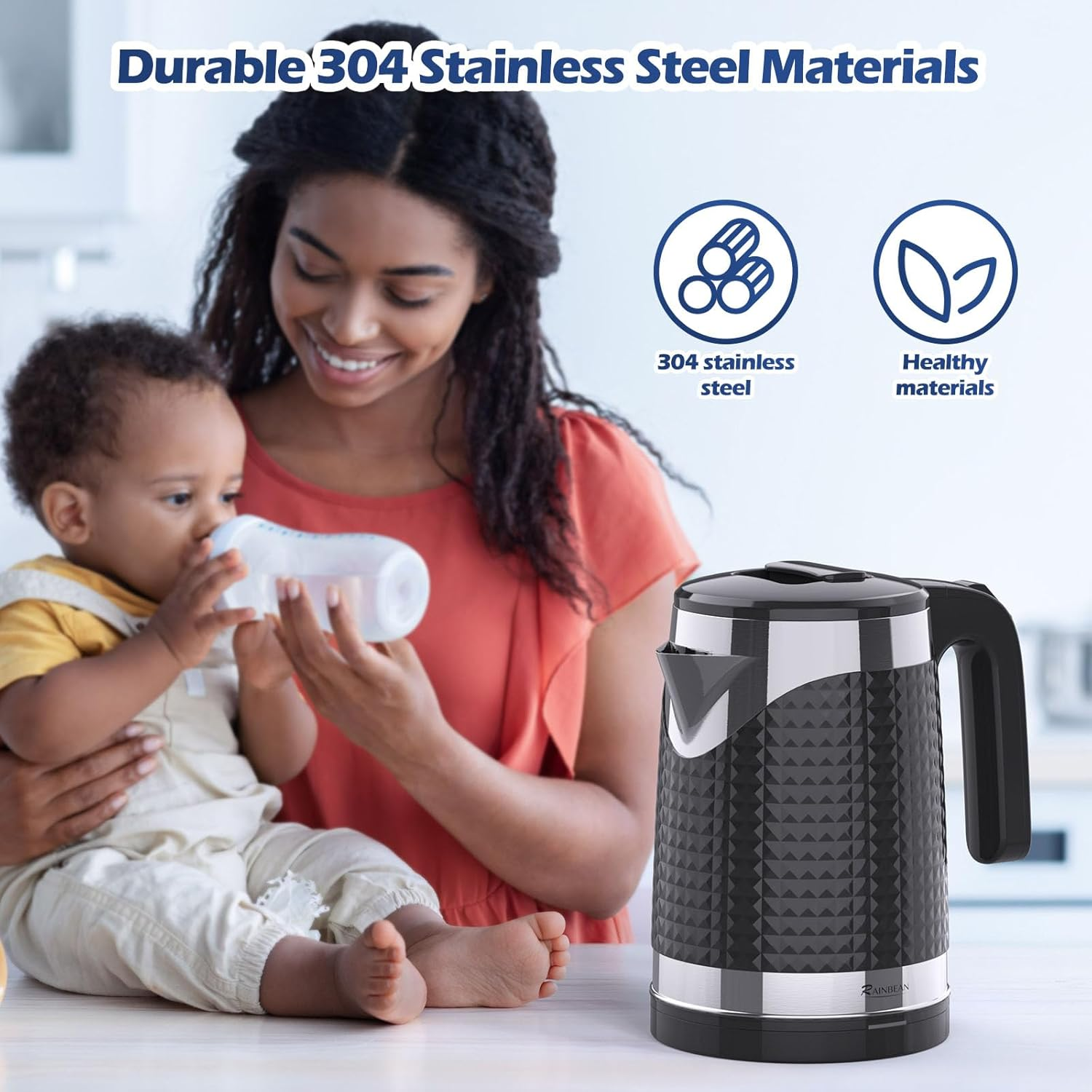 RAINBEAN Electric Kettle Water Boiler, 1.8L Electric Tea Kettle, Hot Water Boiler, Auto Shut-Off & Boil Dry Protection image number 5